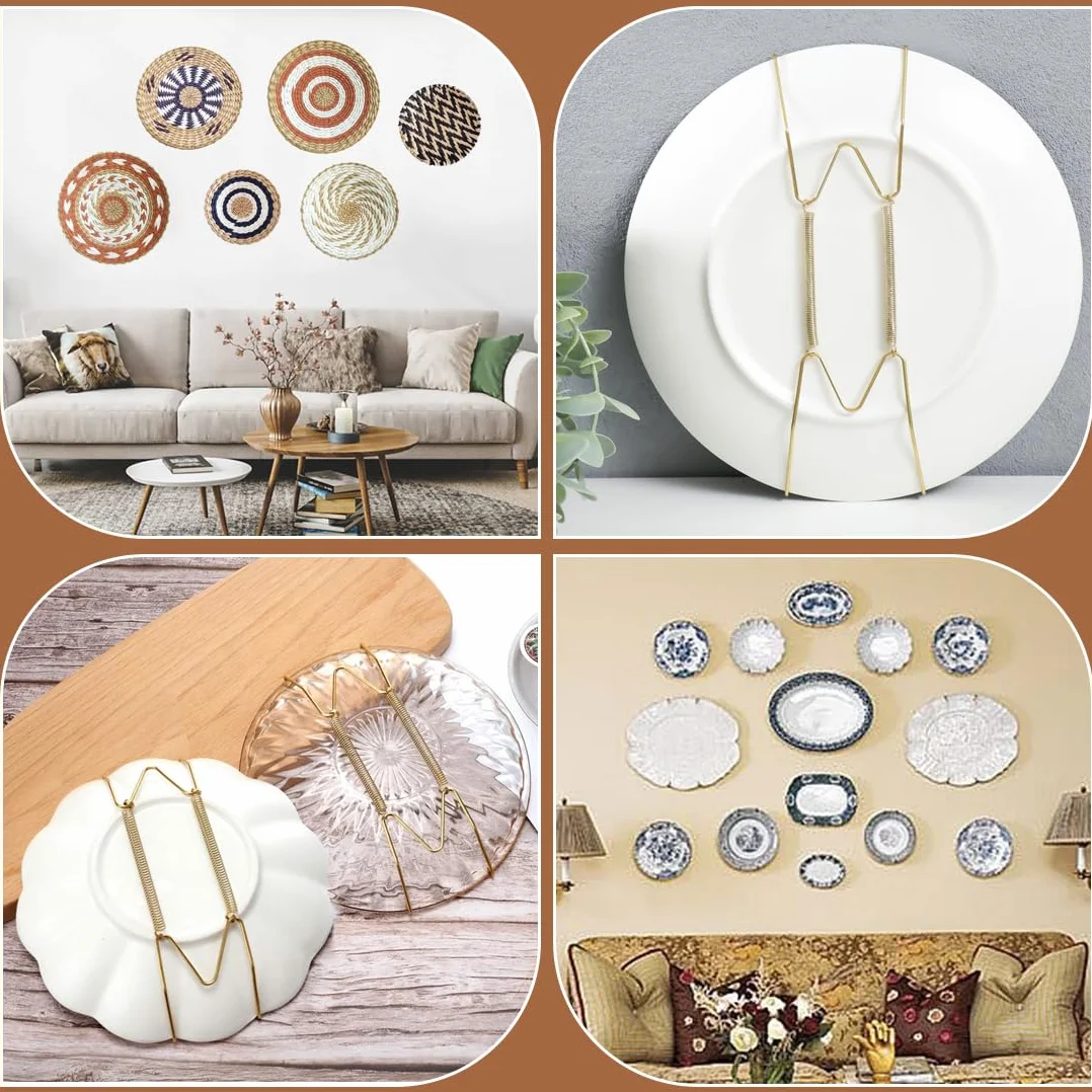 Ganci multifunzione Gancio per piatti da 4 pezzi, chiodo anti-residuo da 4 pezzi,con 16 protezioni trasparenti.piatti e decorazioni,Portapiatti da parete per Art Déco(20, 25 cm).