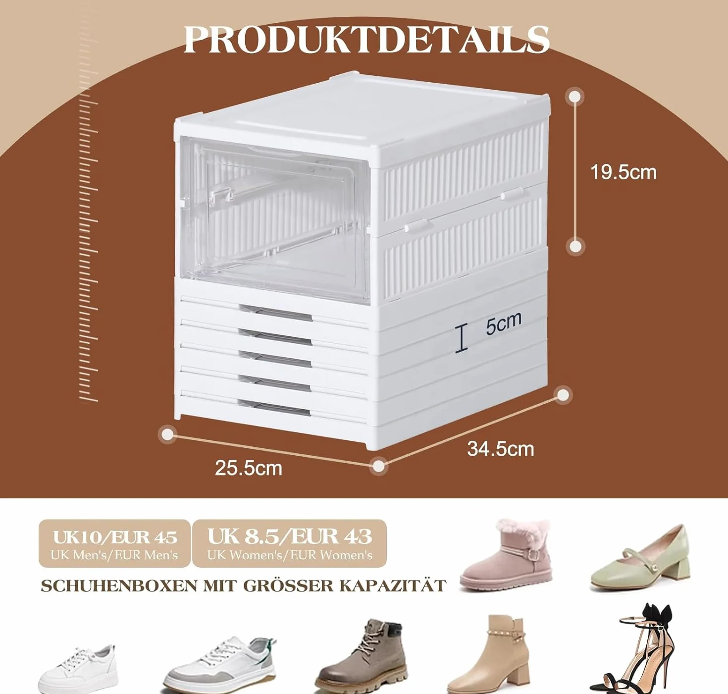 SQUADO Scatole Scarpe Porta Trasparenti 6 Piani Pieghevole Contenitori Organizzatore Portascarpe Scarpiera Shoe Storage Box con coperchio