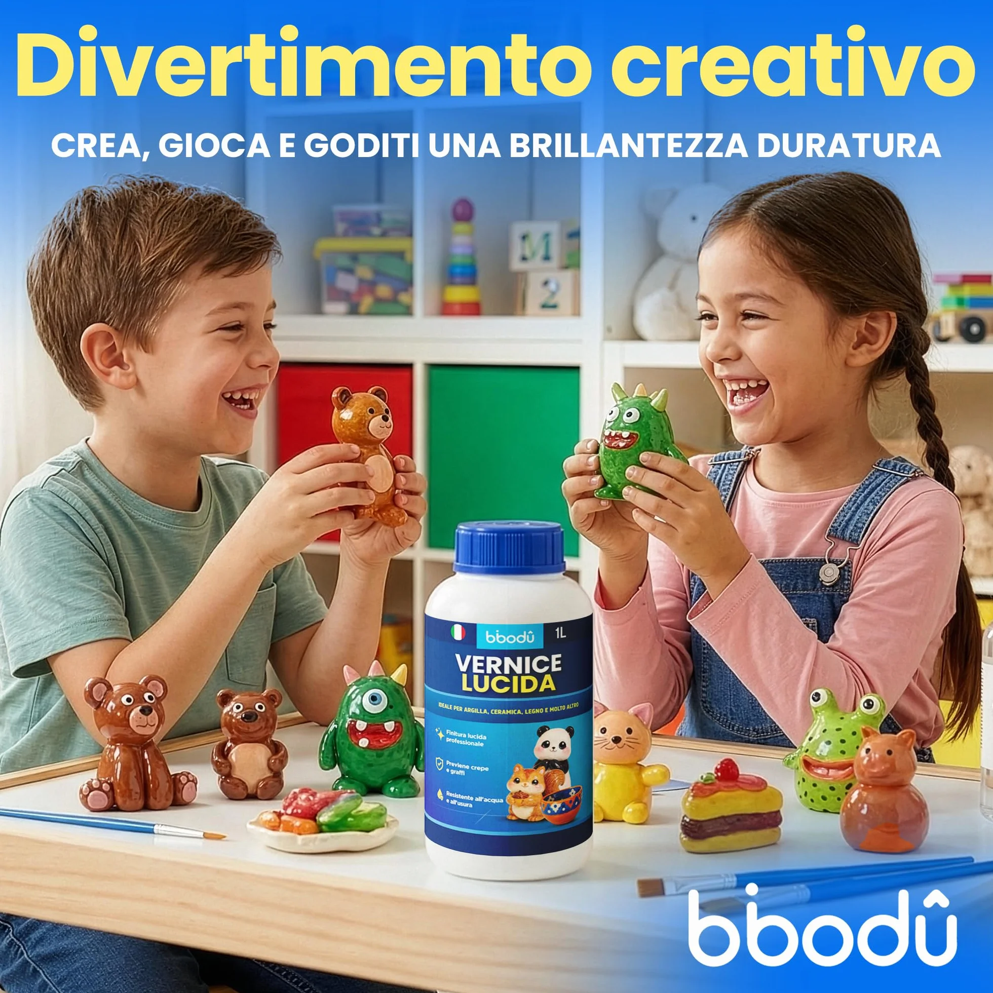Vernice Acrilica Trasparente Lucida 1L | Previene Crepe e Graffi | Resistente all’Acqua e all’Usura | Adatta per Argilla, Ceramica, Pasta Modellabile, Legno e Terracotta