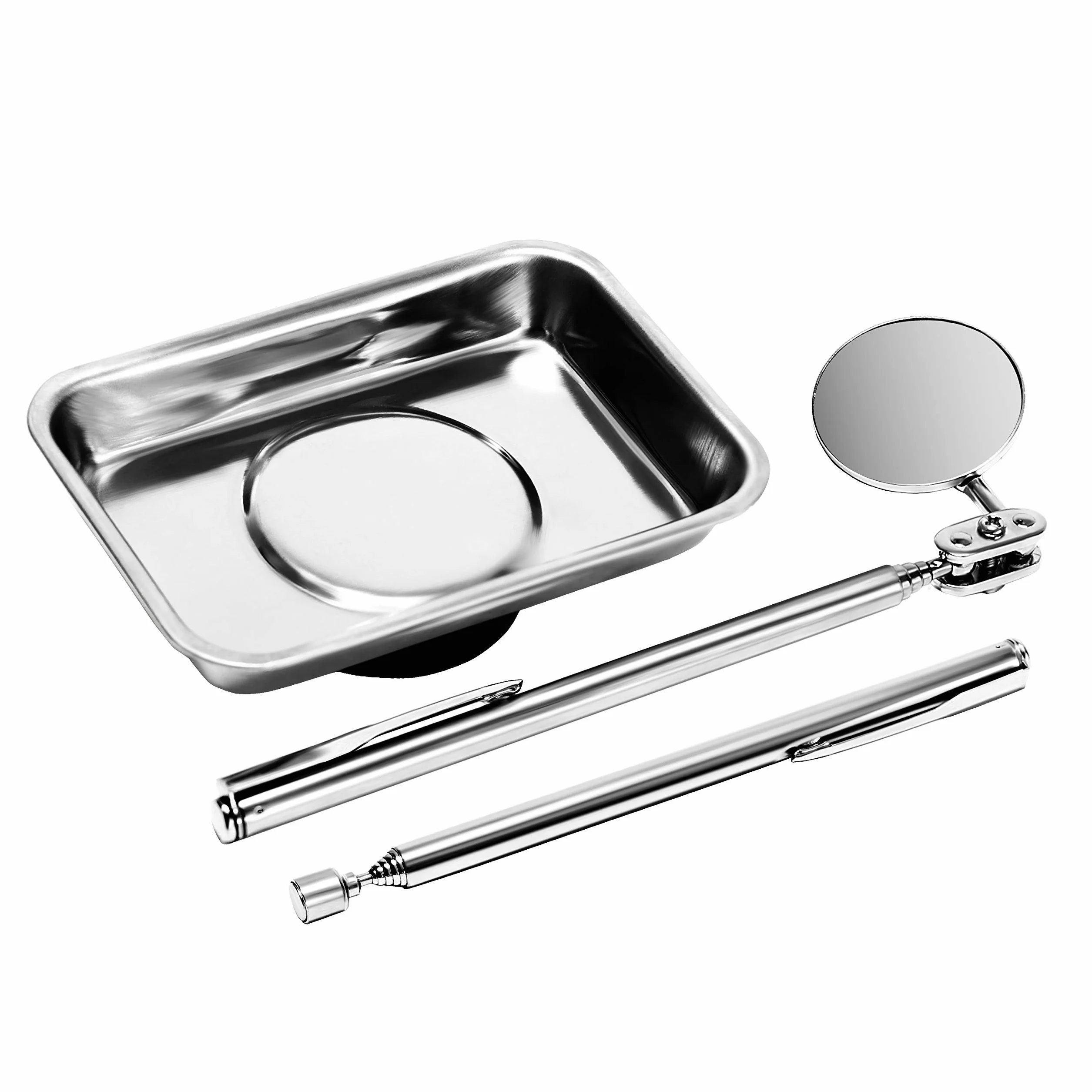 S&R Vaschetta Magnetica 64x93mm + Penna Magnetica telescopica fino a 625 mm + Specchio flessibile Ø 32 mm estendibile fino a 460 mm. Kit di magneti cerca viti