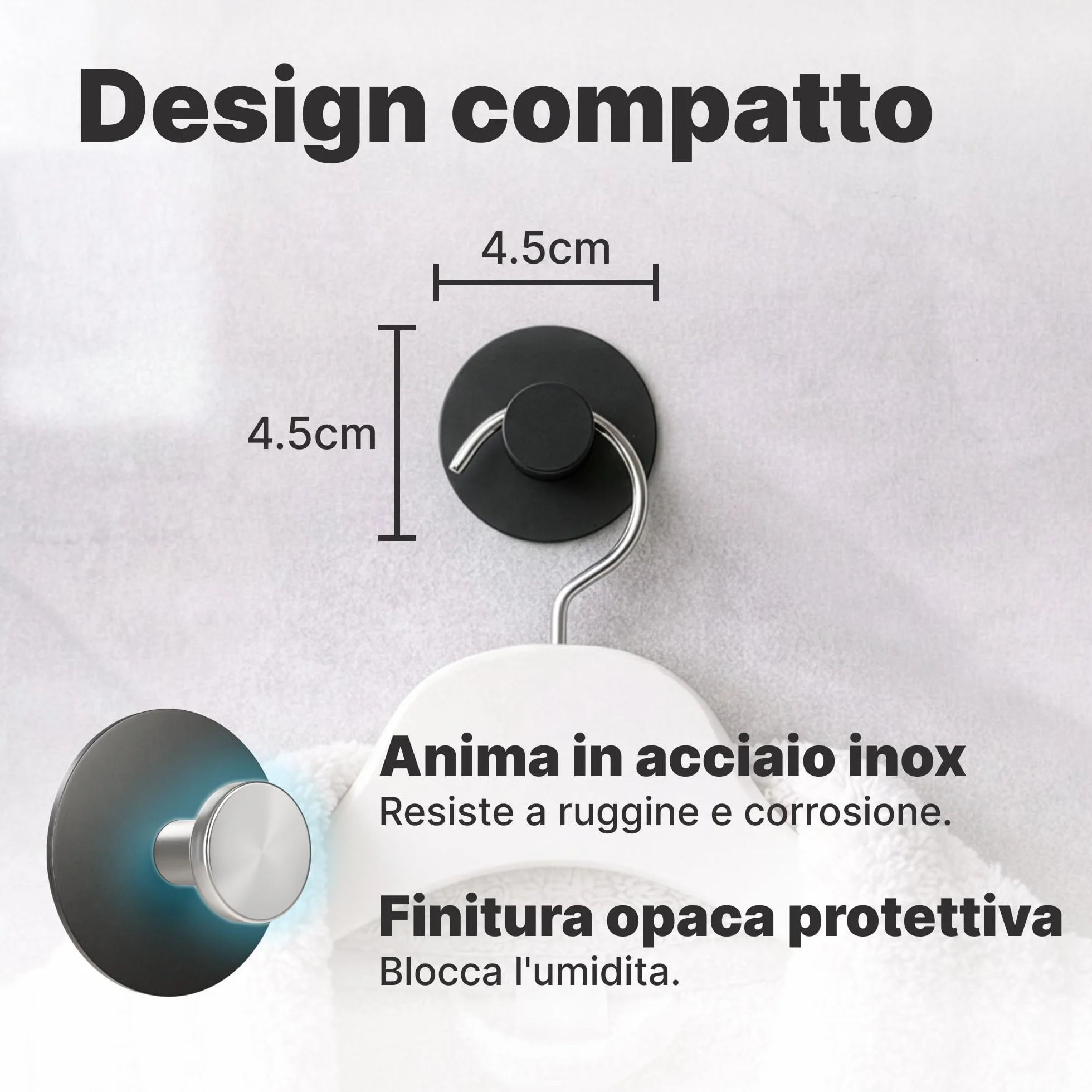 Ganci Adesivi Minismus Set 6 Acciaio Inox Appendino da Muro 5 kg