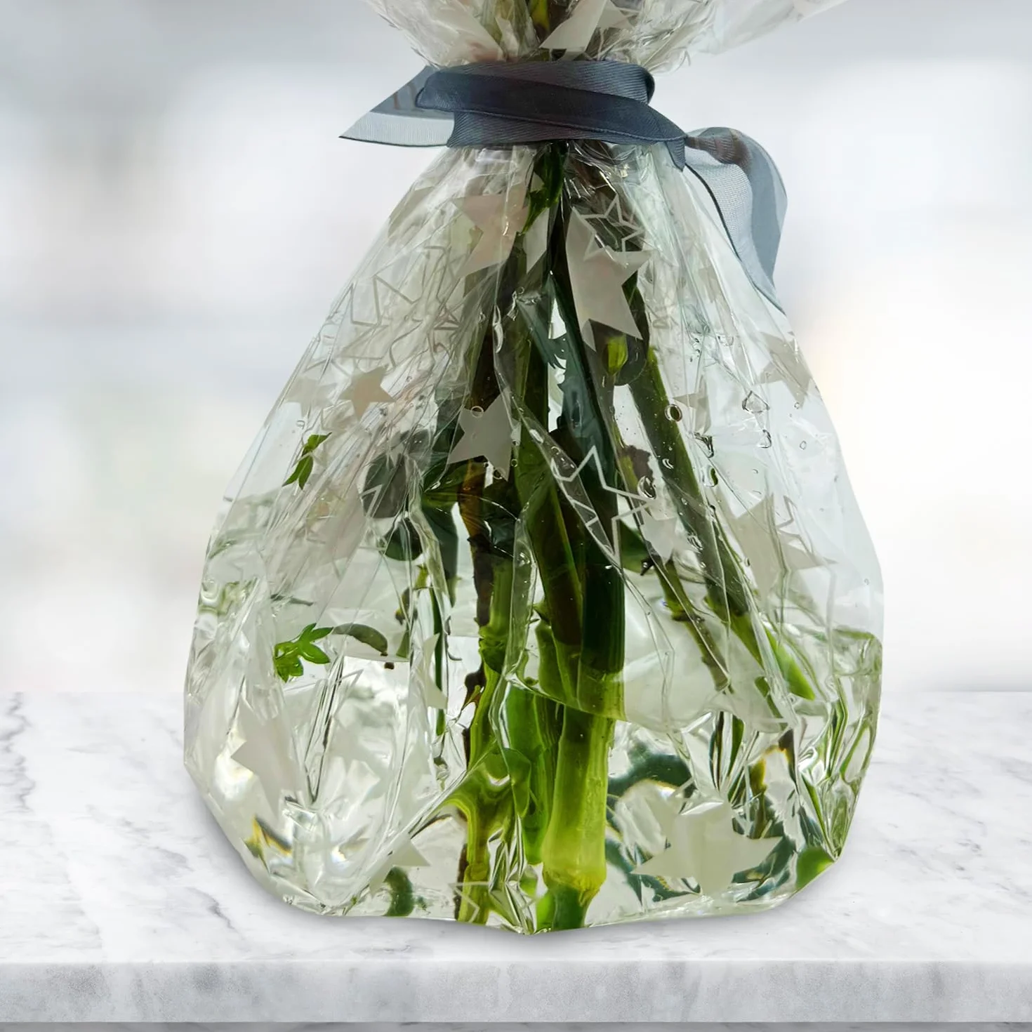 Rotolo di pellicola in cellophane per incartare i regali: 2 rotoli di pellicola in cellophane natalizia da 3 m x 80 cm, trasparente e con motivo a stella, per confezioni regalo di fiori