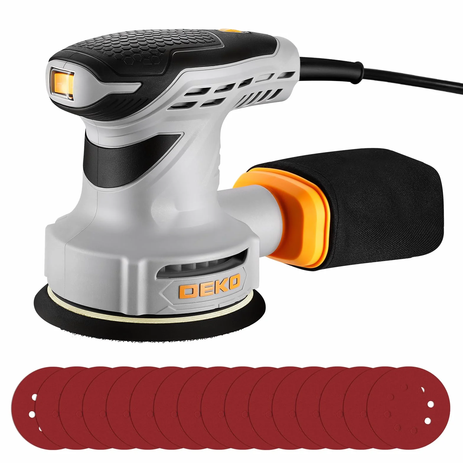 DEKOPRO Levigatrice orbitale 300 W 13000 giri/min 6 velocità 16 fogli abrasivi