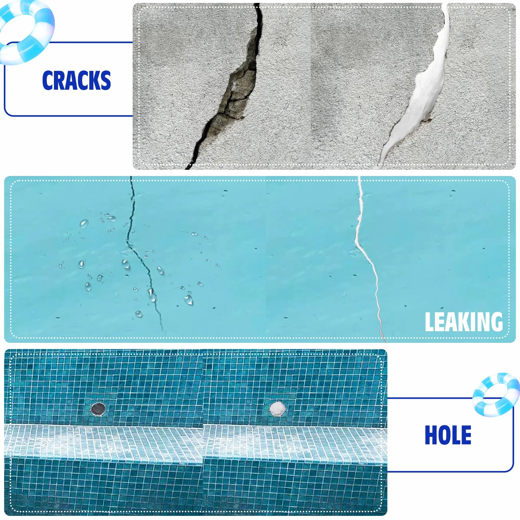 Stucco Piscina，227g Stucco Epossidico Bicomponente, Utilizzato per Riparare Perdite, Crepe, Riempimento, Incisione, per Metallo, Piastrelle in Ceramica, Può Essere Usato Sott'acqua (Grigio)