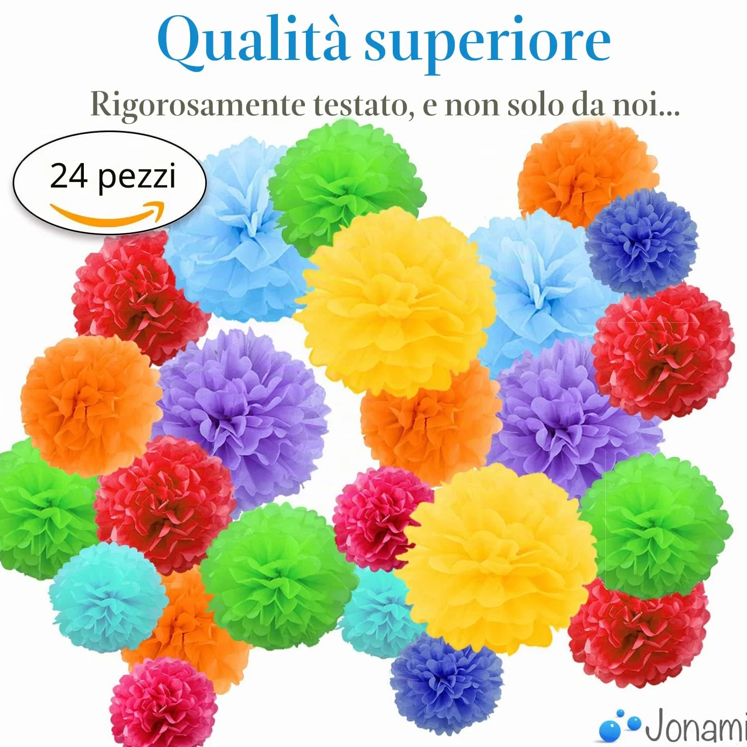 Pompom Decorativi Colorati 24 Pz Carta Velina per Compleanno Festa Carnevale