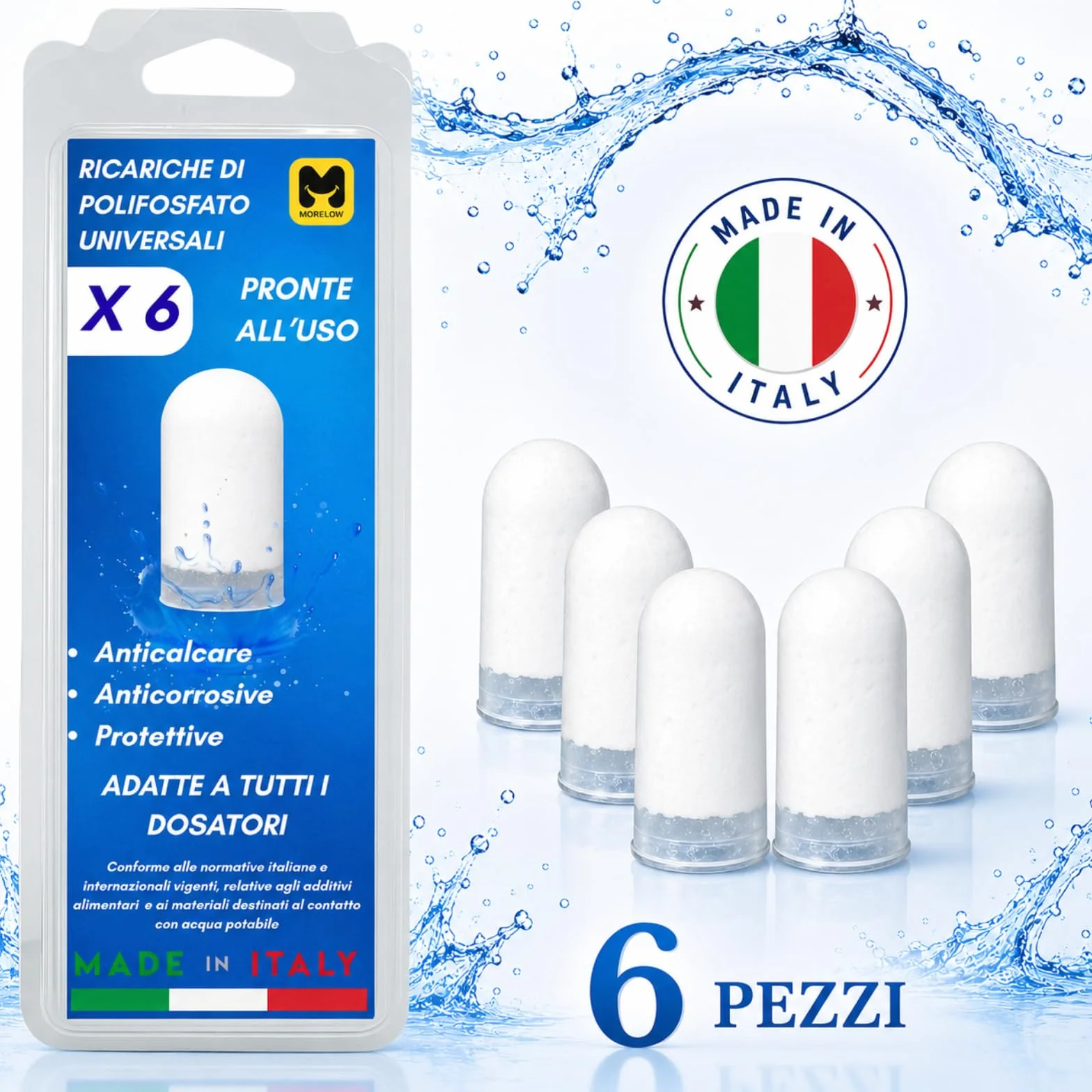 Polifosfati Caldaia Made in Italy 6 Cartucce Ricarica Universali Filtri Anticalcare Anticorrosione