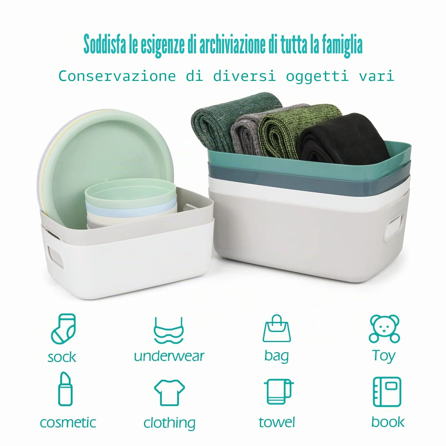 Spesh 6 cestini portaoggetti in plastica per armadietti blu verde bianco grigio