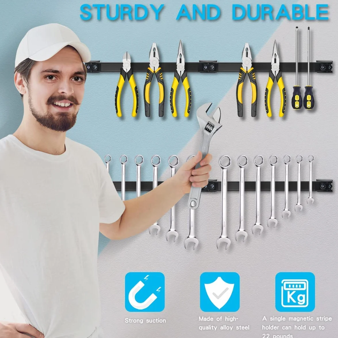 Set di 5 Barre Magnetiche per Attrezzi, 30 cm, Forte Barra Magnetica, Supporto Magnetico per Attrezzi da Parete, Barra Magnetica per Attrezzi da Garage