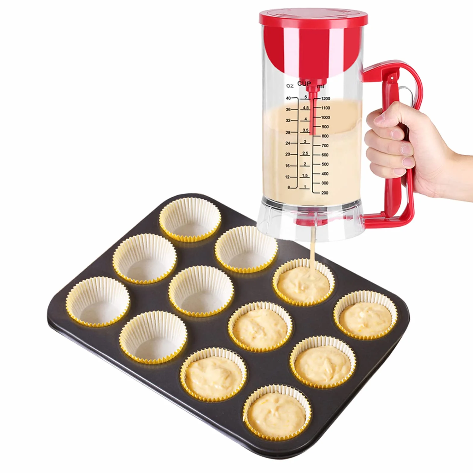Cocoarm Dispenser per Pastella Automatico, 1200 ml, Mixer Senza Fili per Pancake e Waffle, con Camera Trasparente, Alimentato a Batteria