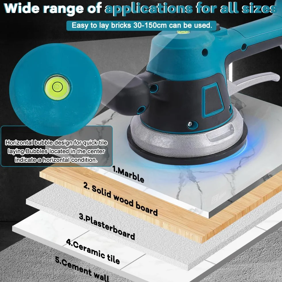 Livellatrice Vibrante per Piastrelle Martelli, Strumento per Piastrellatura con Vibrazione Aspirazione Portatile Compatibile con Makita Batteria 18V con 6 Velocità Regolabili (Batteria Non Inclusa)