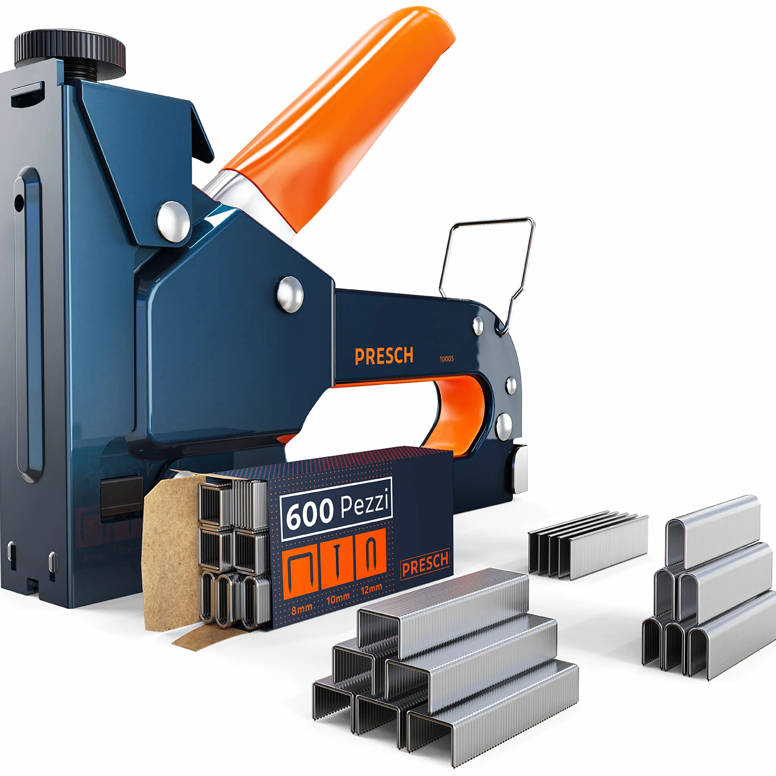 Presch Set Graffatrice Manuale 600 pz. - Fissatrice manuale con 600 graffette per legno, tessuto, mobili e cartone catramato - Attrezzo professionale