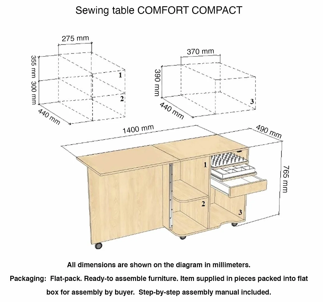 Comfort Compact | Mobiletto per Macchina da Cucire | Armadi da Сucito | (Beech Ellmau)
