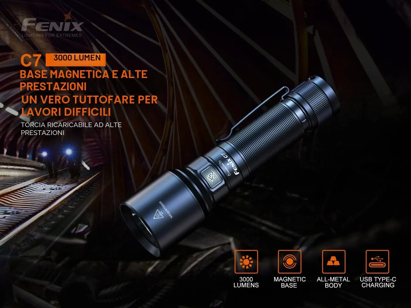 Fenix - Torcia rcaricabile C7 da 3000 Lumen