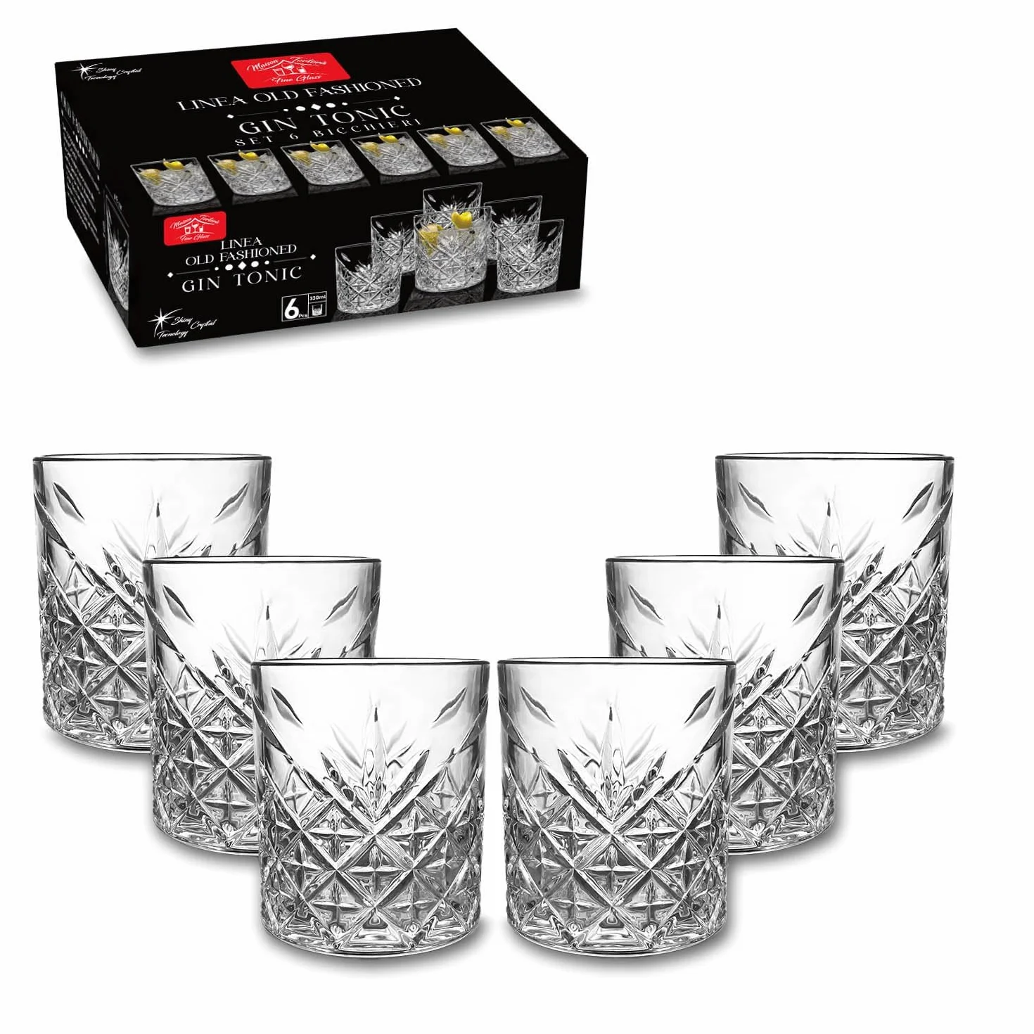 ARCA Set 6 Bicchieri Old Fashioned Vetro 33 cl per Gin Tonic Cocktail