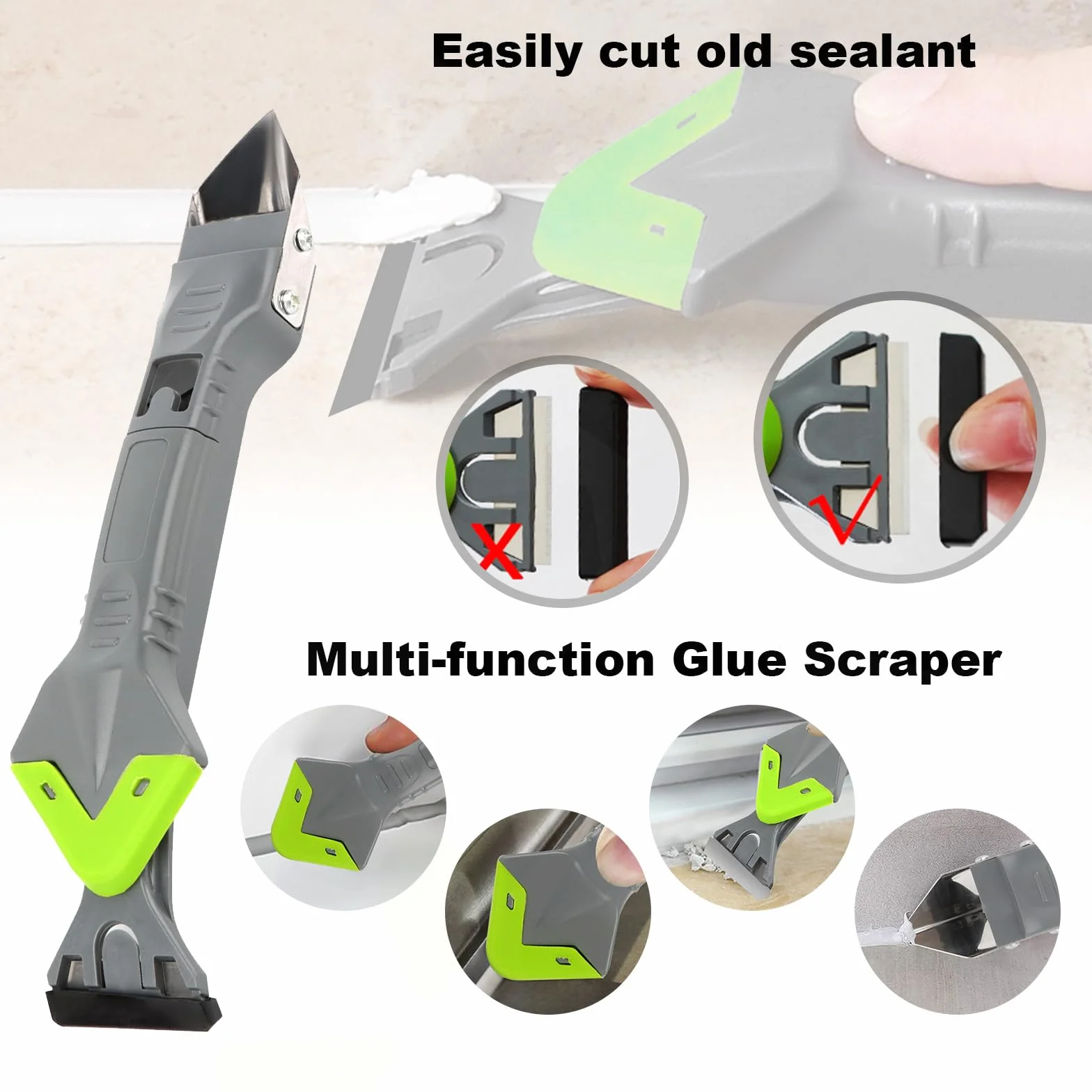 Kit Strumenti per Calafataggio Silicone 5 in 1, Spatola Sigillante Professionale Con 5 Cuscinetti Sostituibili per Finestra, Cucina, Bagno