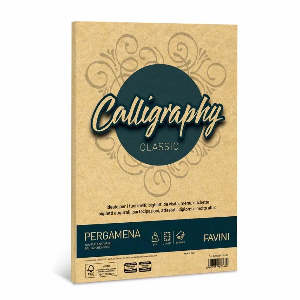 Favini A69W084 Calligraphy Pergamena Liscio, 21 x 29.7 cm, oro