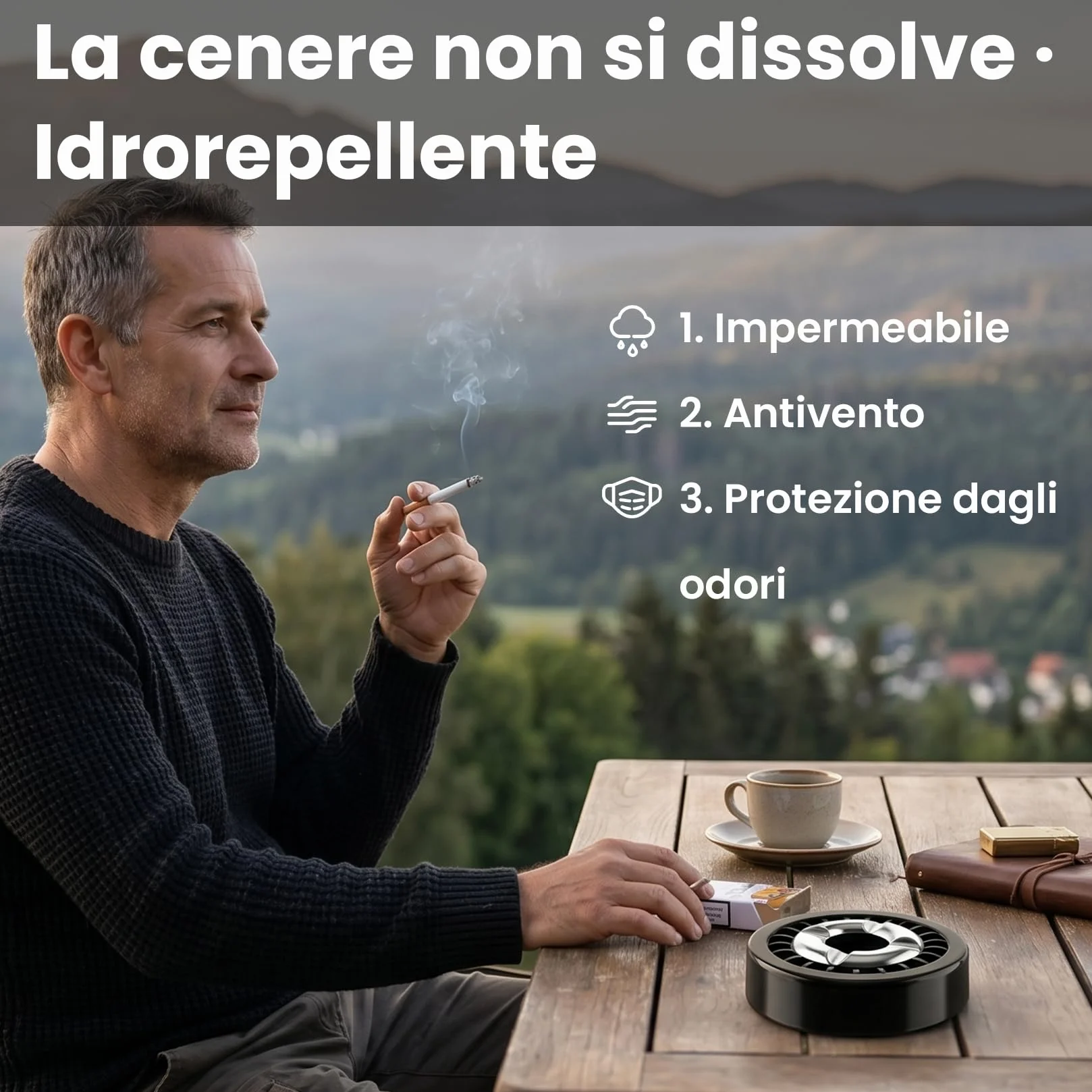 Starlet24 Posacenere Antivento per Esterni – Posacenere Piatto Rotondo Stabile Spegnitore da Tavolo
