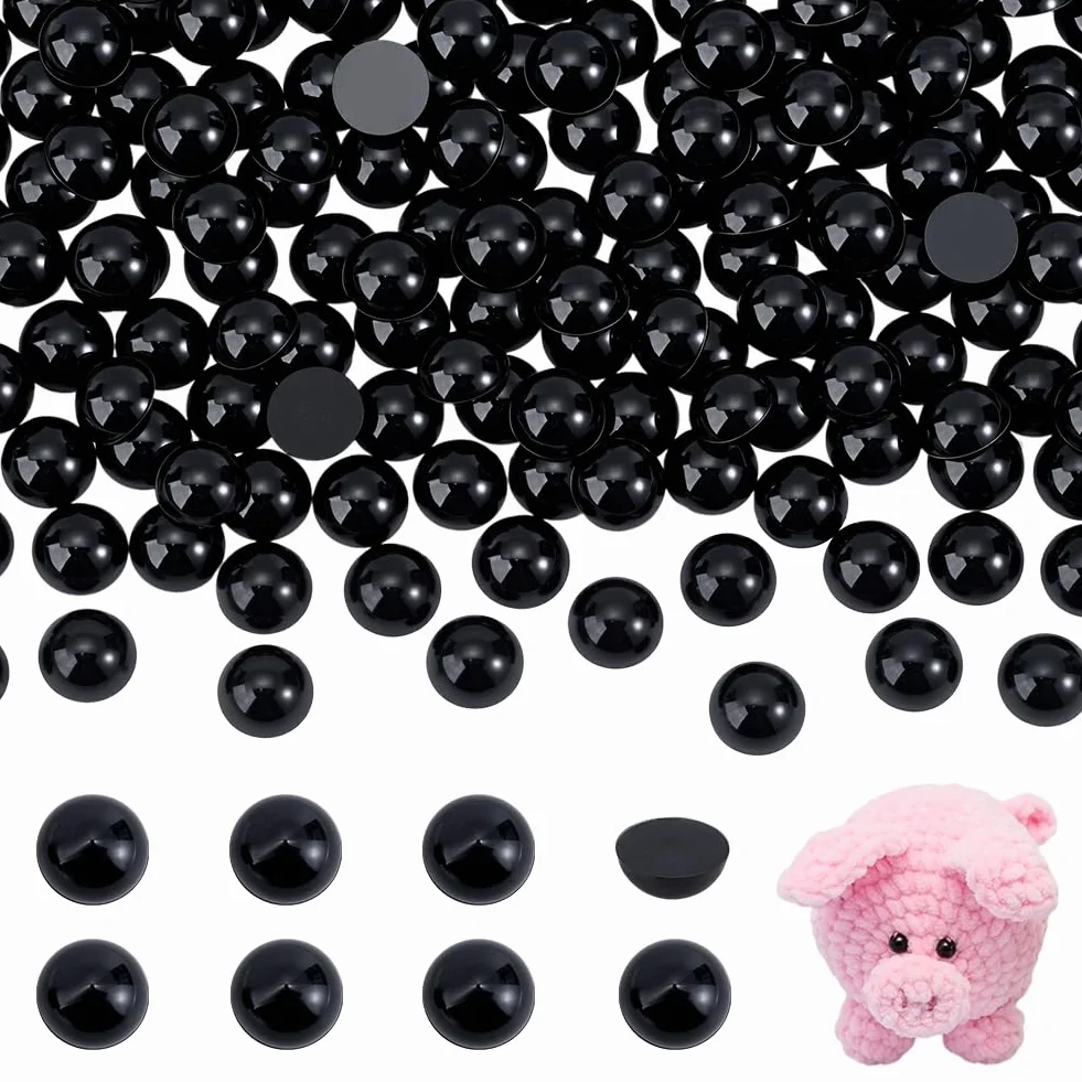 PH PandaHall 300pz Occhi Cabochon in Resina Nero Occhi di Animali Piatti, 8mm Bottoni a Cupola in Resina con Retro Piatto per Amigurumi di Animali di Peluche Orsetti Fai Da Te