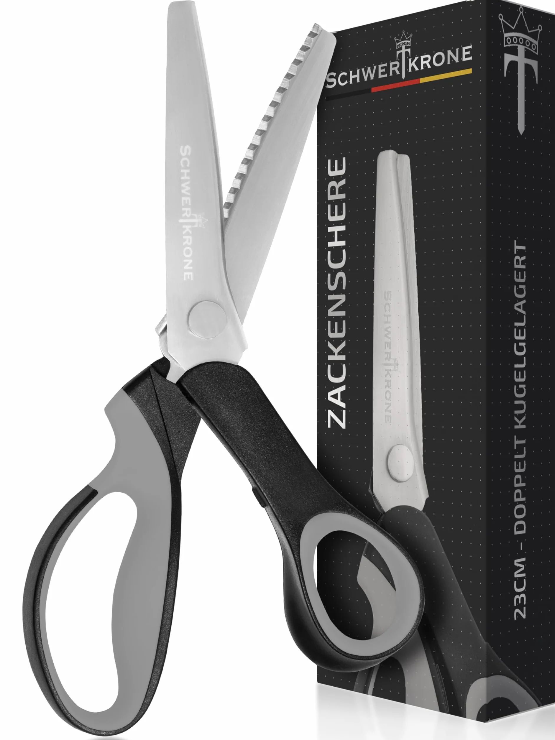 SCHWERTKRONE Forbici a Zig Zag per Tessuto Premium 23 cm - Acciaio Inox, Manici Ergonomici - Versatili per Bricolage e Tessuti - Forbice Sartoriale