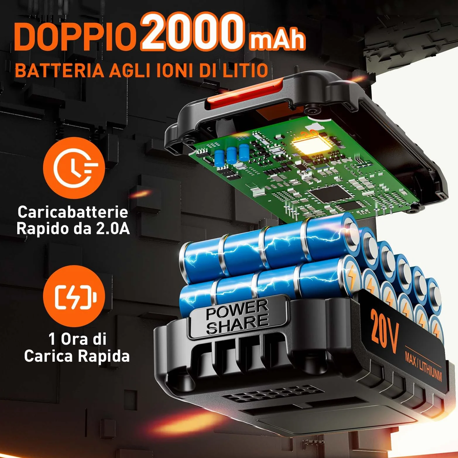 Trapano Avvitatore a Batteria 20V, 2 Batterie 2.0Ah, Max 42Nm, 25+1 Impostazione Coppia, LED Luce, 2 Velocità, 24 Accessori, 10mm Mandrino Autoserrante, per Riparazione, Fai da te