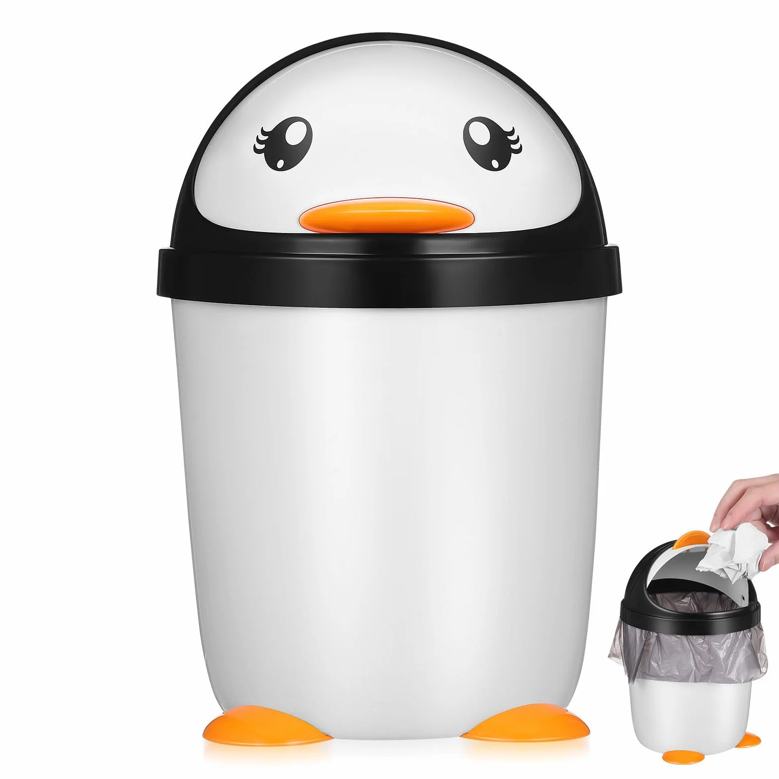 Angoily Pattumiera pinguino con coperchio in plastica, organizer per camera da letto, ufficio, auto, bagno, cameretta dei bambini, bancone