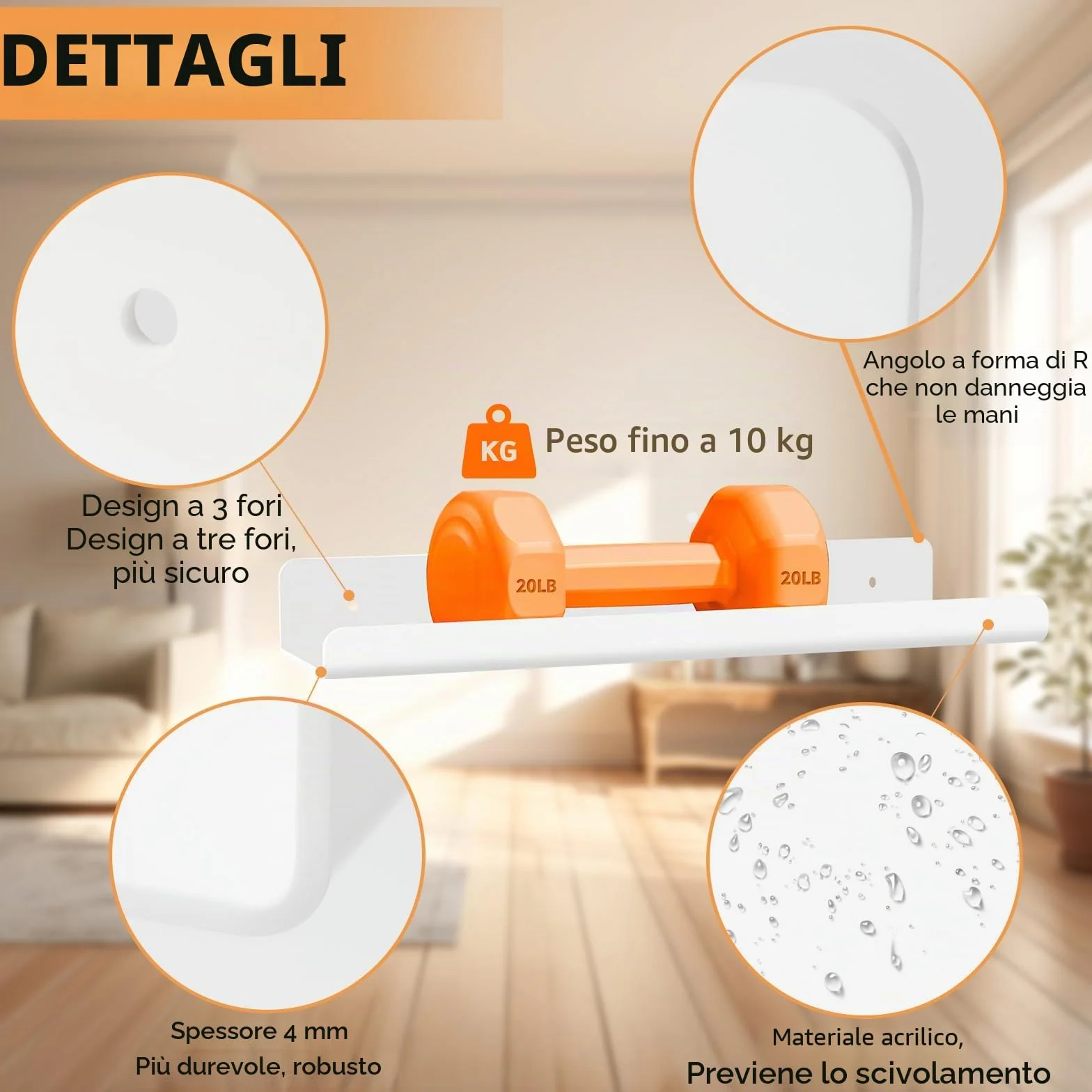 Gucass 4 Pezzi Acrilico Mensole da Muro Senza Foratura, Bianco Mensole da Parete 30cm, Mensola Adesiva Floating Shelves, per Cameretta, Bagno, Cucina, Salotto, Camera, Studio