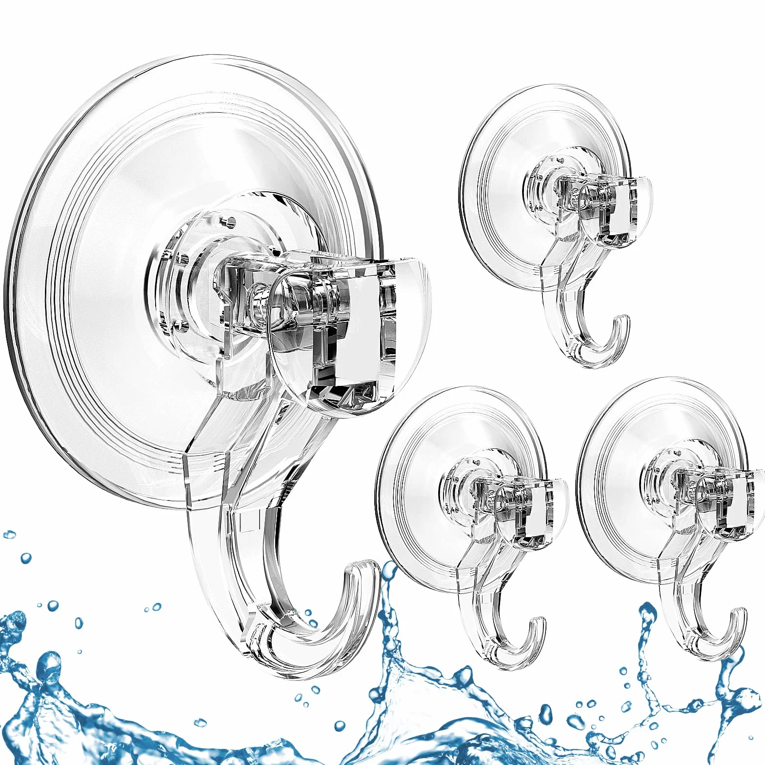 Quntis 4 Pezzi Ventose con Gancio per Doccia Bagno Cucina Vetro Piastrelle 3 kg Trasparente