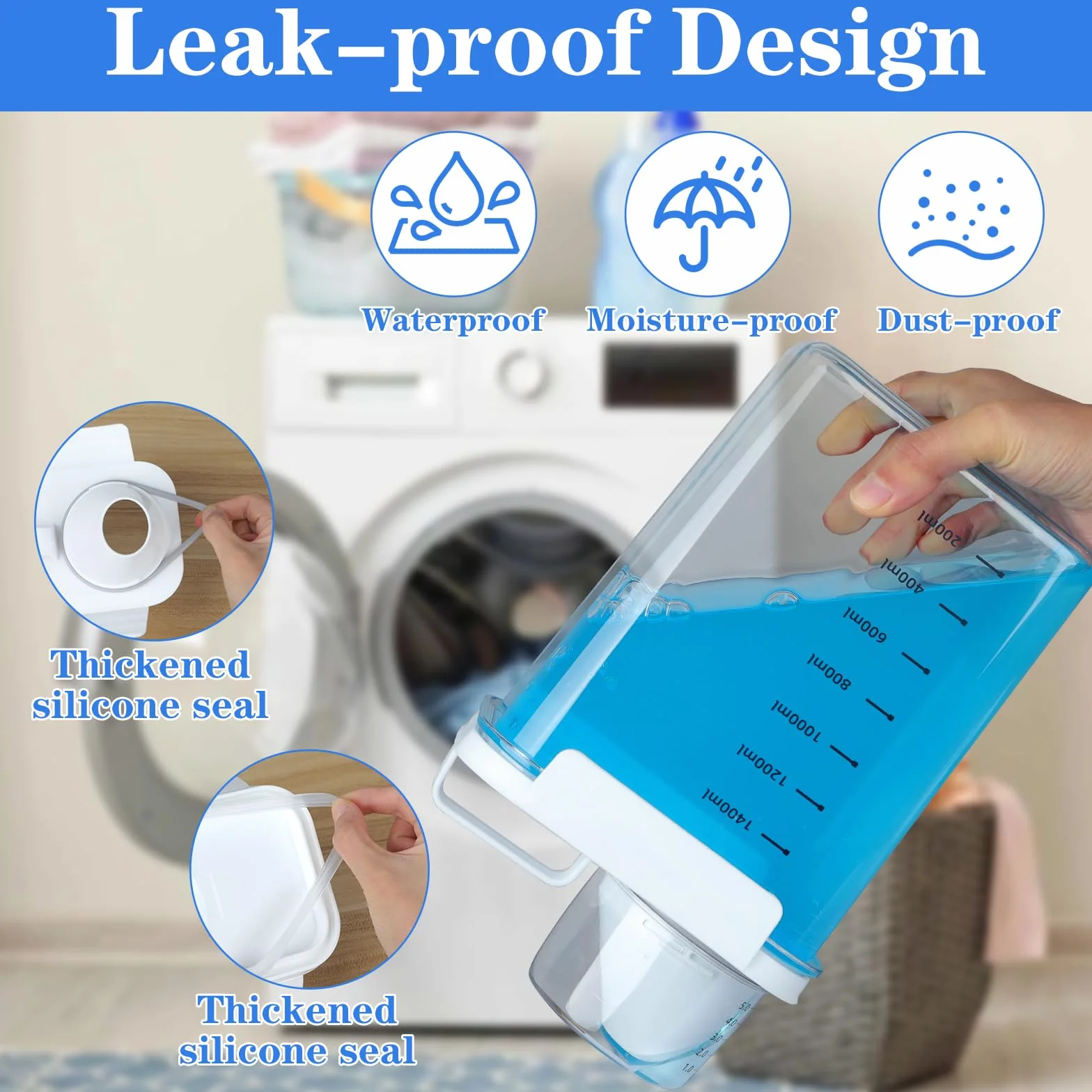 2 Pezzi 1800ML Dispenser Detersivo Lavatrice Ermetico Contenitori Detersivi Lavanderia