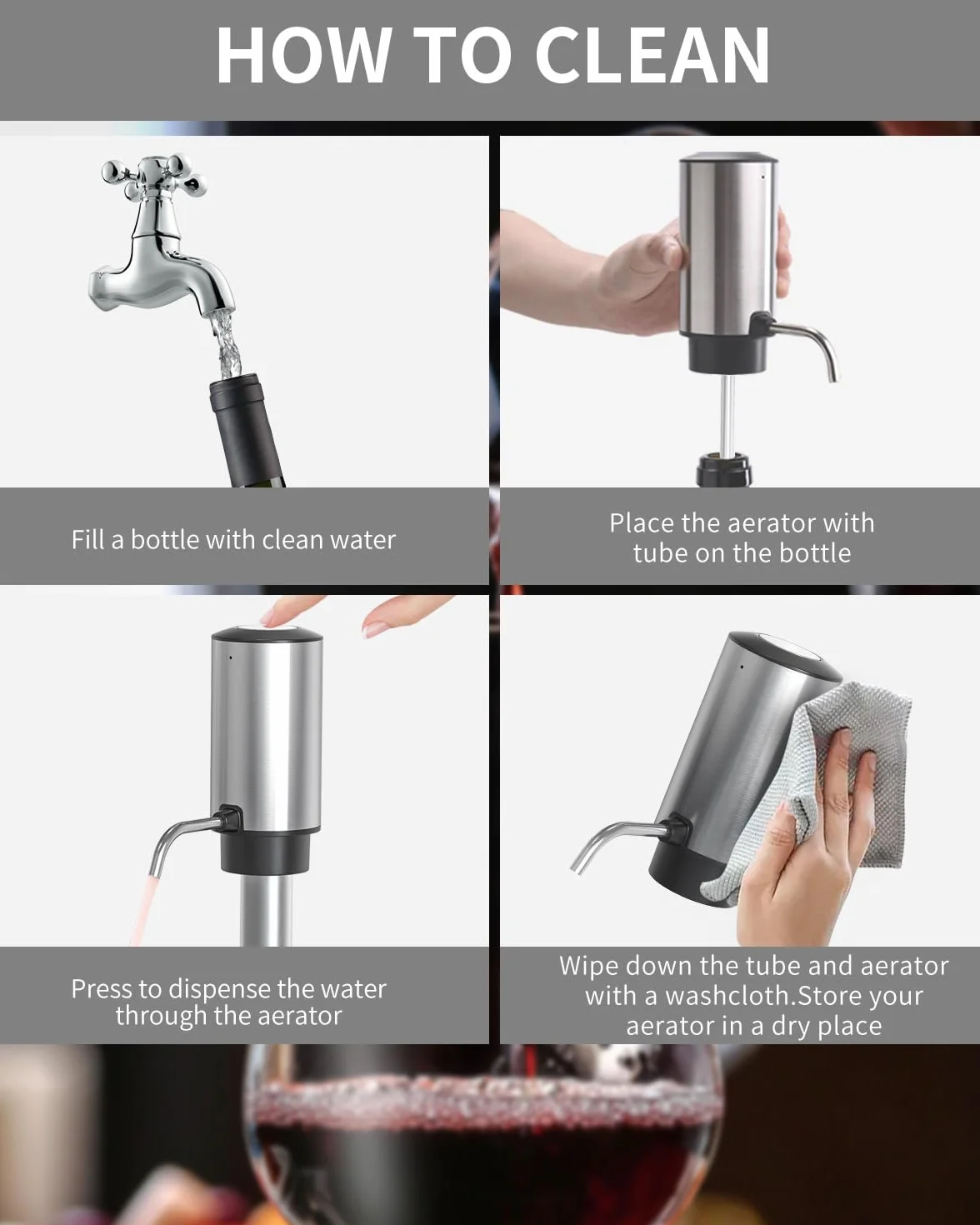CIRCLE JOY Aeratore Elettrico per Vino, Decanter Ricaricabile con Base di Conservazione, Cavatappi e Tappo Sottovuoto, Regalo per Gli Amanti del Vino, Argento