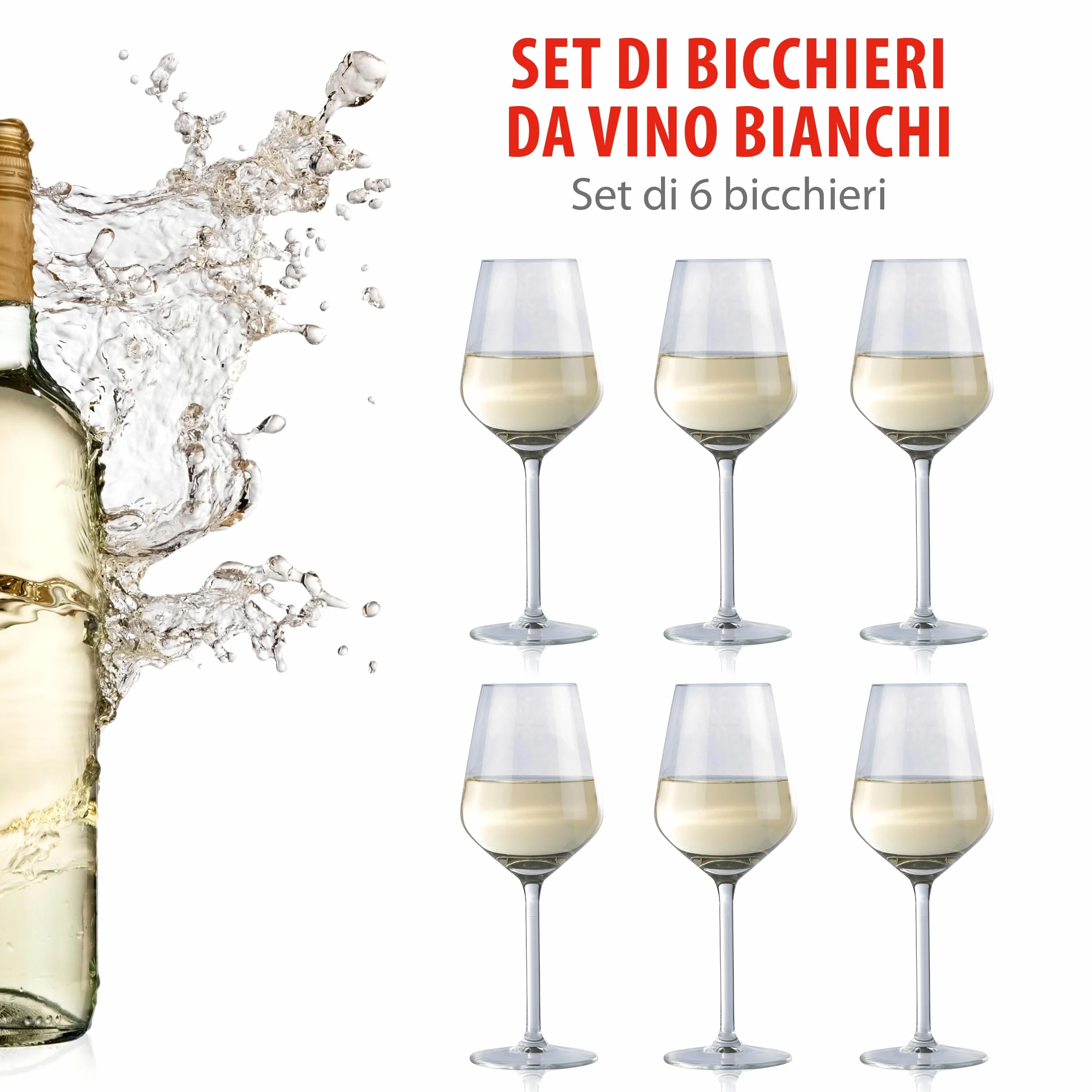 Alpina Bicchieri da vino bianco 37cl set di 6 lavabili in lavastoviglie trasparente