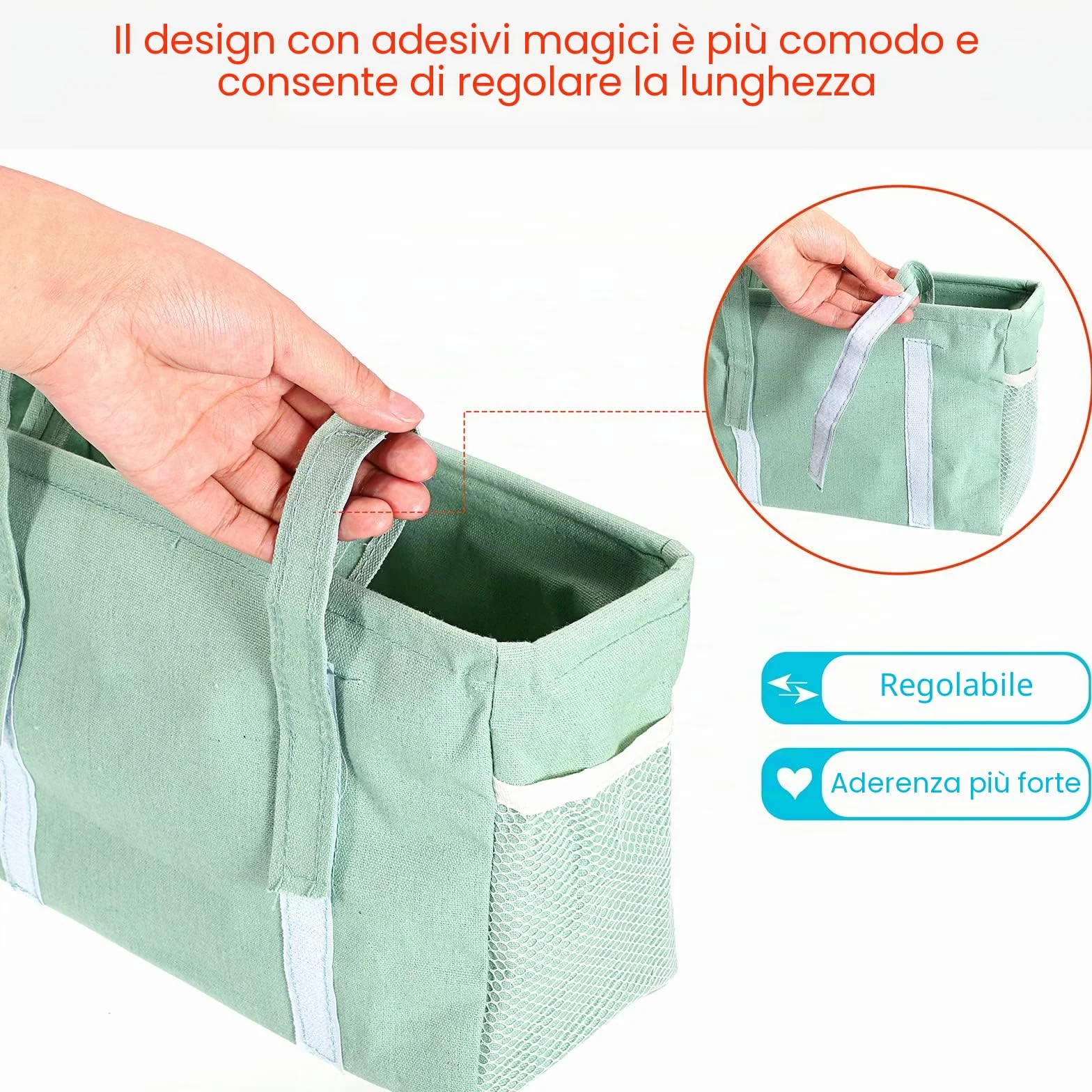 IGNPION Cestini portaoggetti da appendere al comodino in tela, tasche regolabili, organizer multiuso, verde