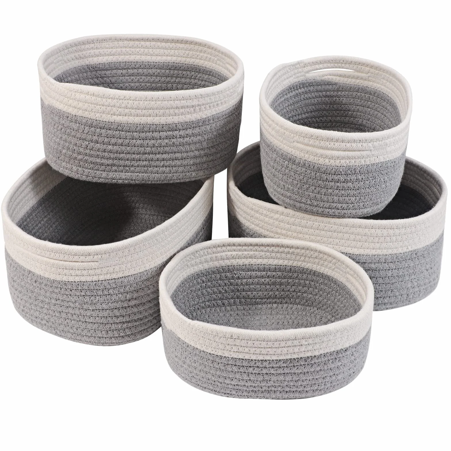 Lannvan Set di 5 Cestini Portaoggetti,Cestino Portaoggetti Intrecciato in Corda di Cotone per Bambini Bambina,Impilabile Organizer Fasciatoio,Cesto Portaoggetti Ceste Portaoggetti per Bagno