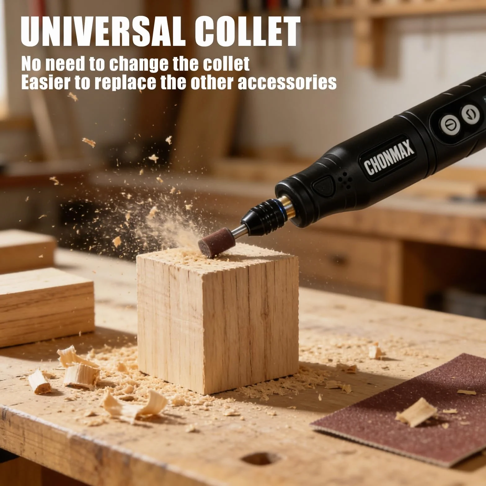 Smerigliatrice senza fili 6 velocità con display, pinza universale e LED, 68 accessori