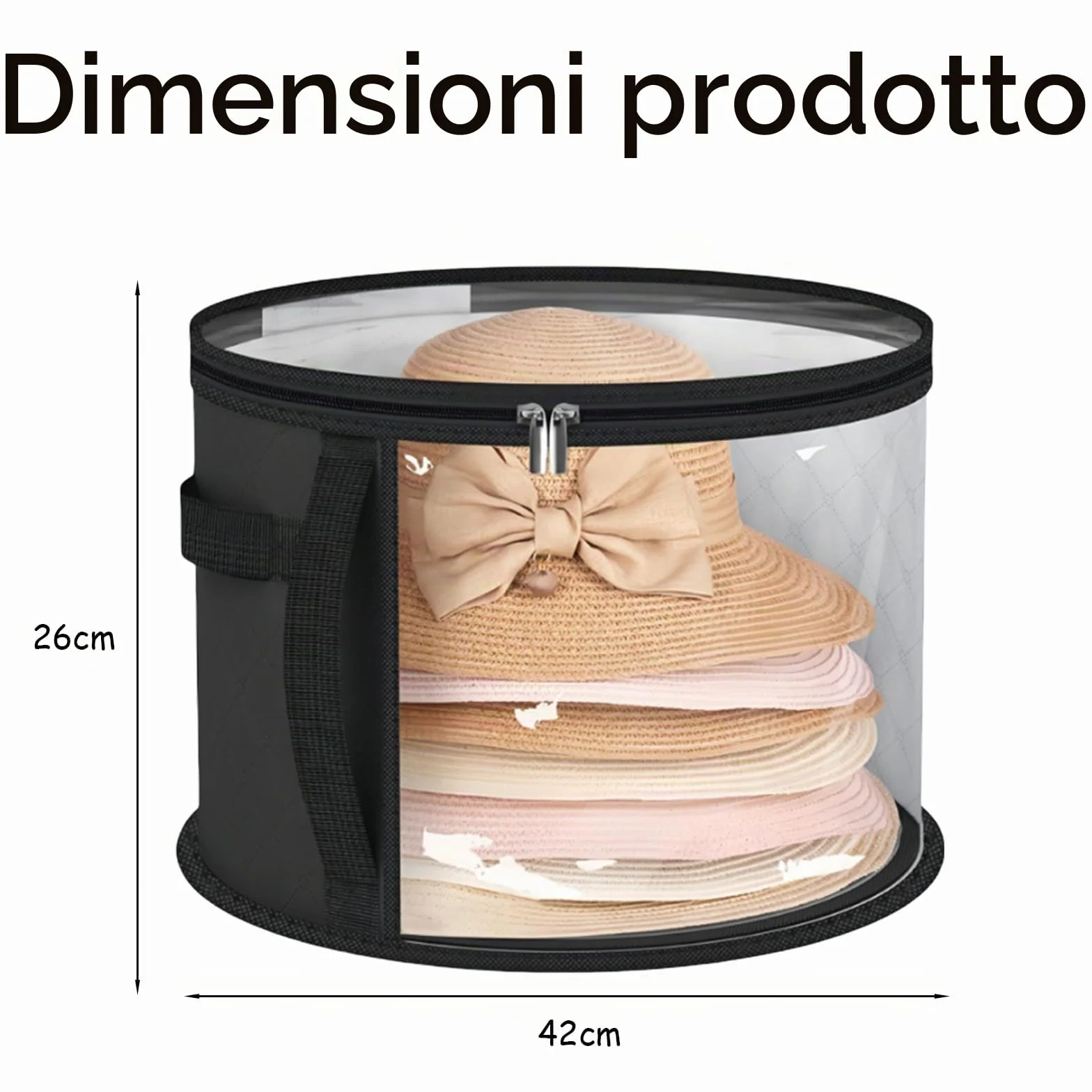 Scatola per cappelli rotonda con coperchio, borsa da viaggio leggera e traspirante