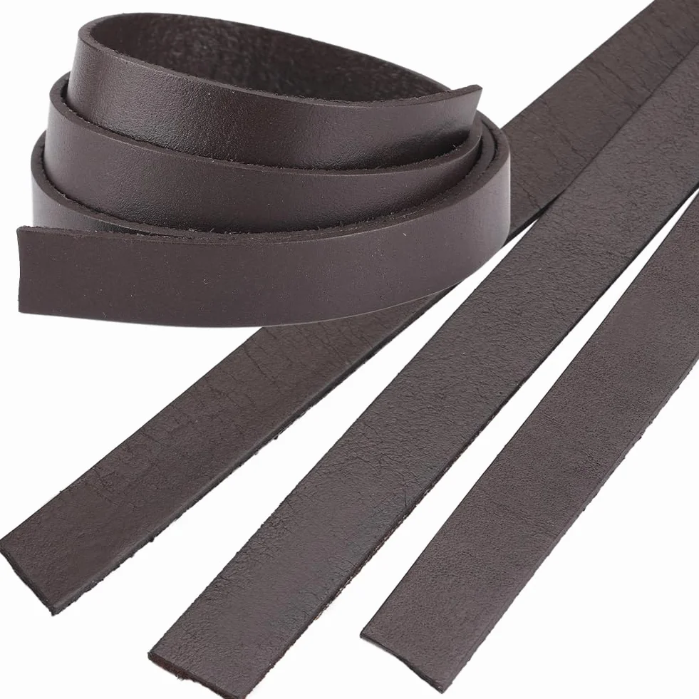 GORGECRAFT 240cmX15mm Striscia di Vera Pelle Cordoncino Piatto In Pelle Spessore 2mm Cinturino In Pelle Marrone Cocco Stringa di Pelle di Vacchetta Intrecciatura Filo Corda per Braccialetti Creazione