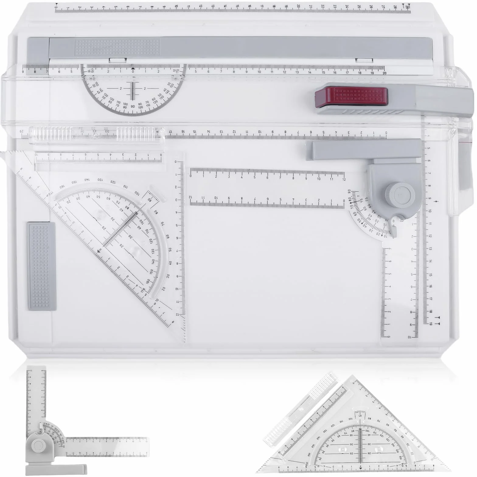 GOMETY Tavolo da disegno formato A4, multifunzione, formato DIN A4, con righello scorrevole, triangolo, angolo regolabile, piano da disegno di precisione per studenti, designer, ingegneri