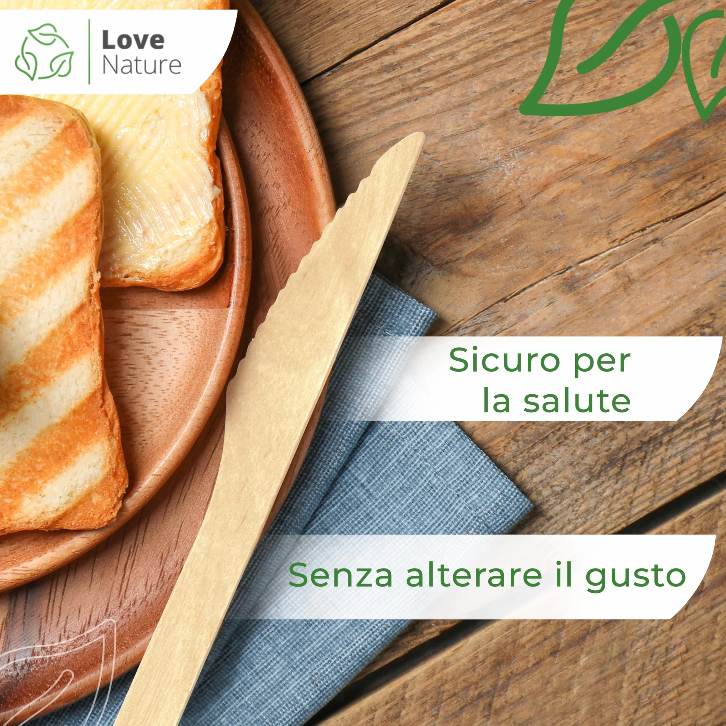 Love Nature Posate Usa e Getta 100 Pezzi Coltello Legno Biodegradabili per Feste Picnic