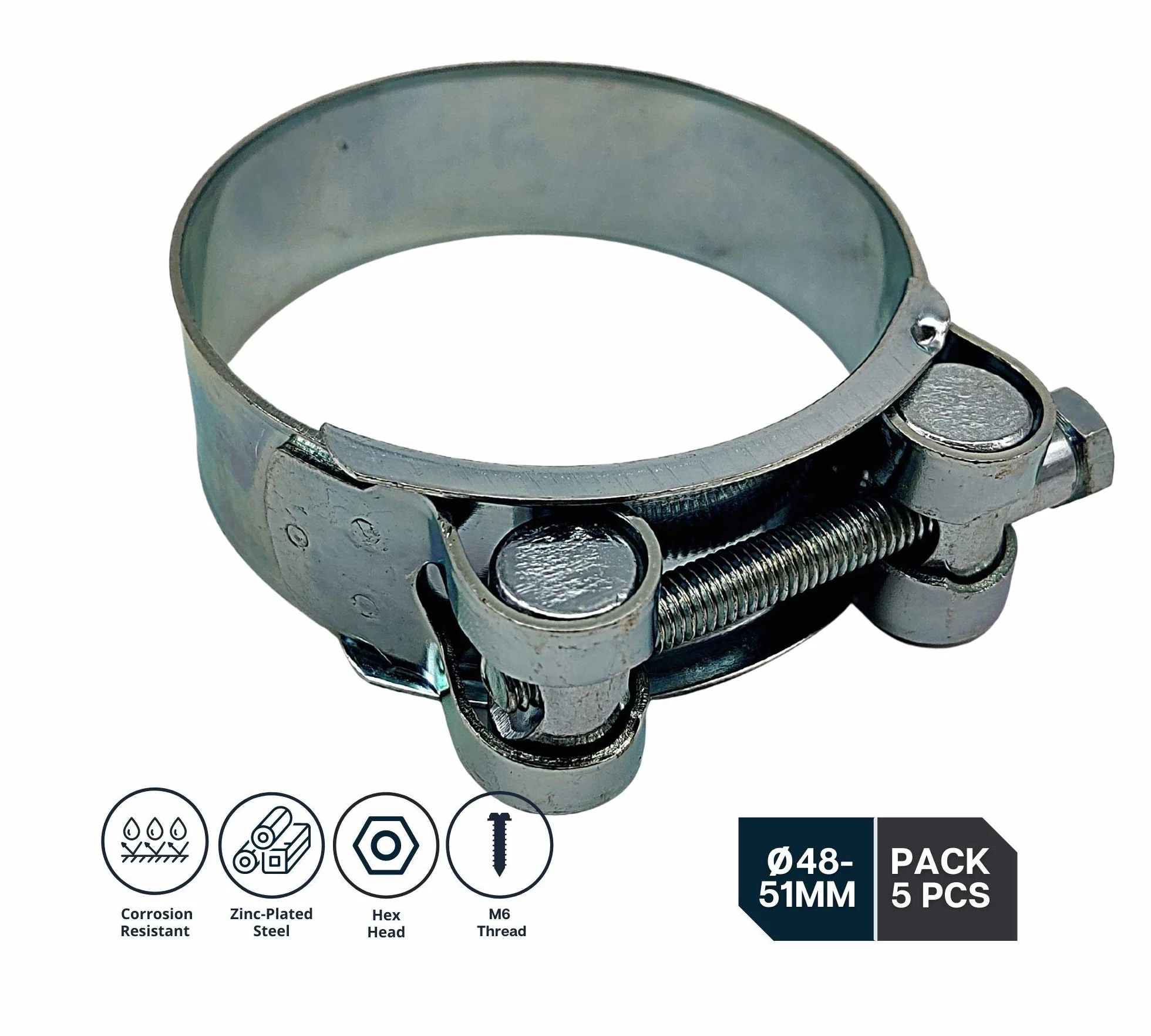 DOJA Industrial | Fascette a Perno di Snodo | 48-51mm Ø | 5 Pezzi | Fascette Stringitubo Alta Pressione | Acciaio Zincato | Morsetto Tubi | Morsetti per Tubi: Tubo gasolio, Tubo Condizionatore