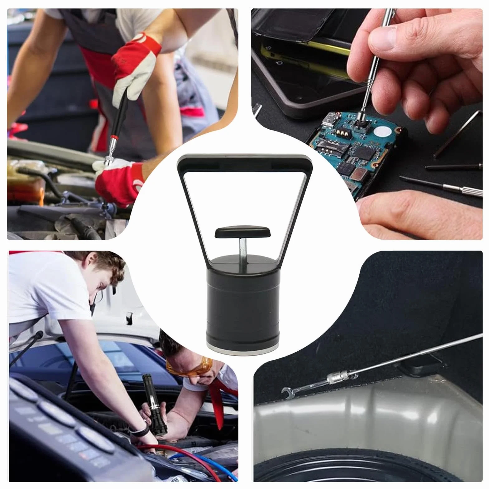 Magnetic Pickup Tool, Handheld Grabber, Black, Quick Release Mechanic Tool, Portable Retrieval Stick, Ergonomic Rubber Handle, Strong Magnet for Garage, Workshop, Construction