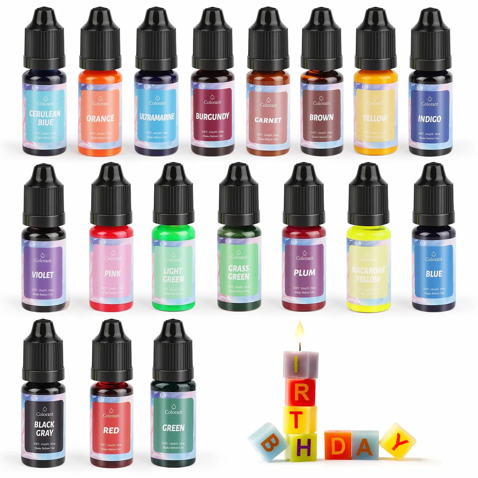 Colori a Candela - 18 Coloranti Liquidi per Candele Fai da Te, Altamente Concentrati per Cera di Soia, Gel e Paraffina