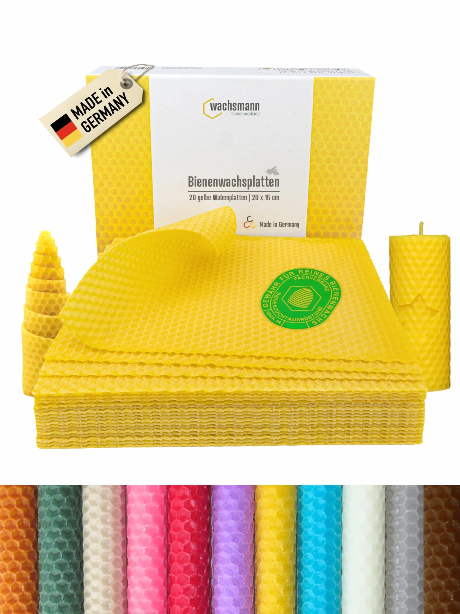 Wachsmann - Cera d’api pura al 100% con certificato Made in Germany, fogli di cera d'api e divisori, per candele fai da te, per apicoltori professionali e per hobby, meraviglioso profumo