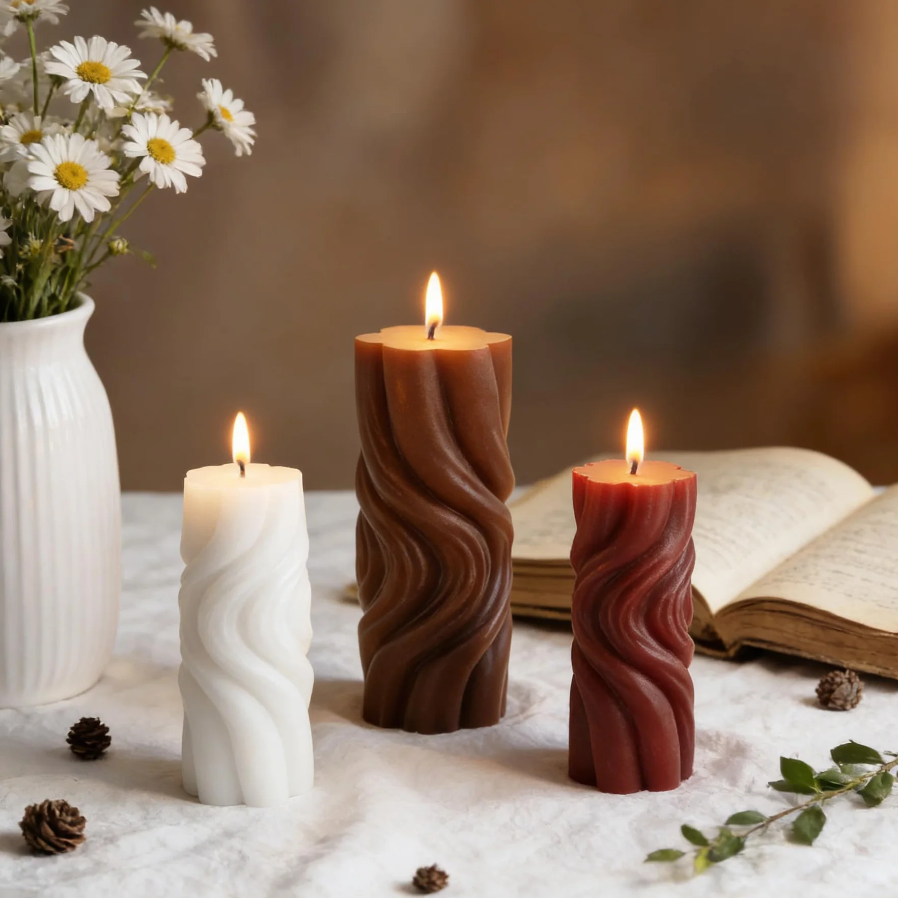 TZEKING Set di 214 stampi per candele, 2stampi per candele in silicone + 200 stoppini di cera+2 supporti+10 adesivi, stampi per candele in silicone 3D fai da te