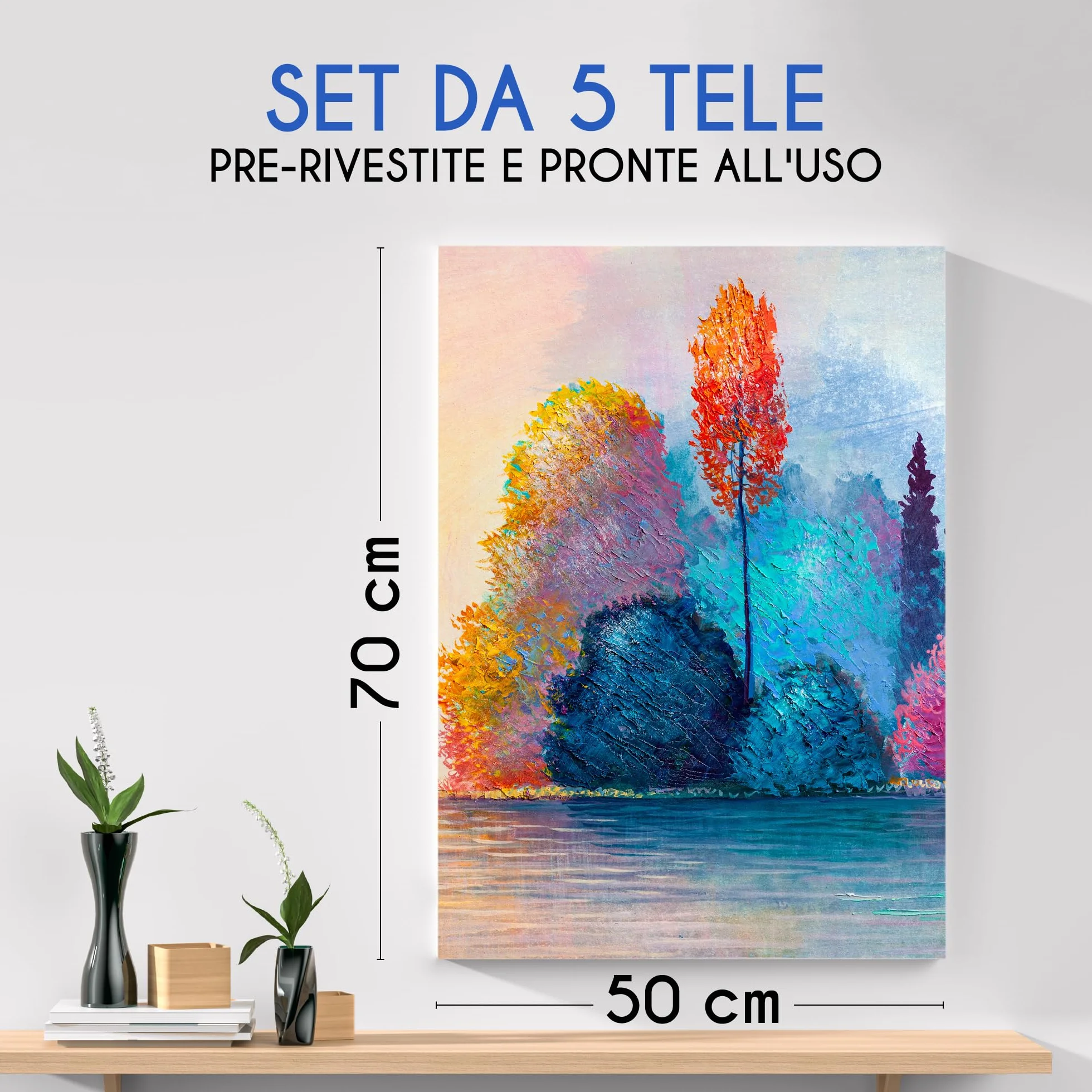 Zenacolor Set di 5 Tela per Dipingere 50x70 - Telaio di Legno 100% Cotone 340GSM - Tele per Dipingere per Colori Acrilici Pittura, Ad Olio, Tempera - Canvas Grandi Dimensioni per Artisti