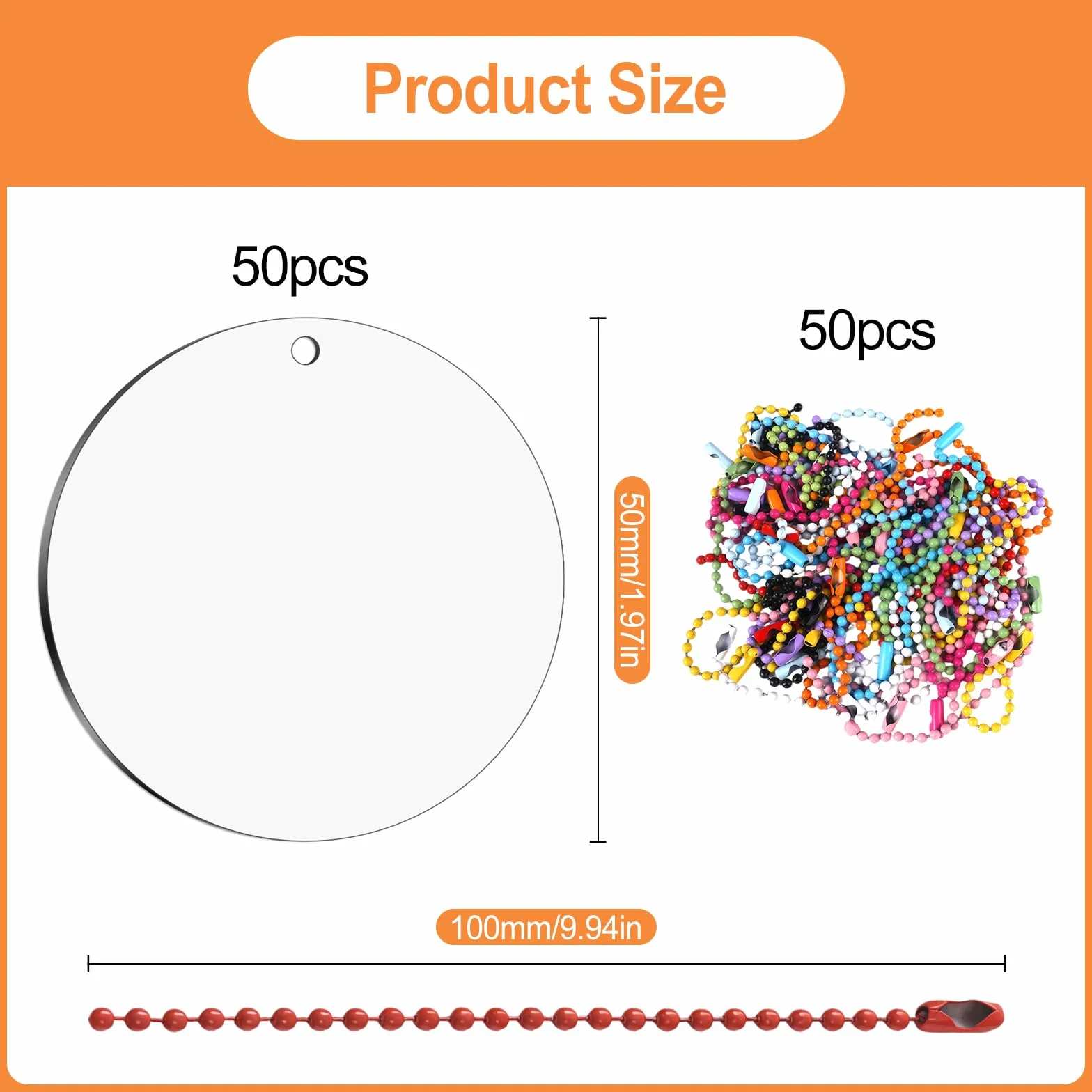 50 Pezzi Dischi Acrilici Trasparenti, 5cm Pannelli di Dischi Circolari Acrilici con Foro, 1mm di Spessore Fogli Trasparenti Rotondo per Portachiavi, Fai Da Te, Pittura, Scrapbooking, Artigianato