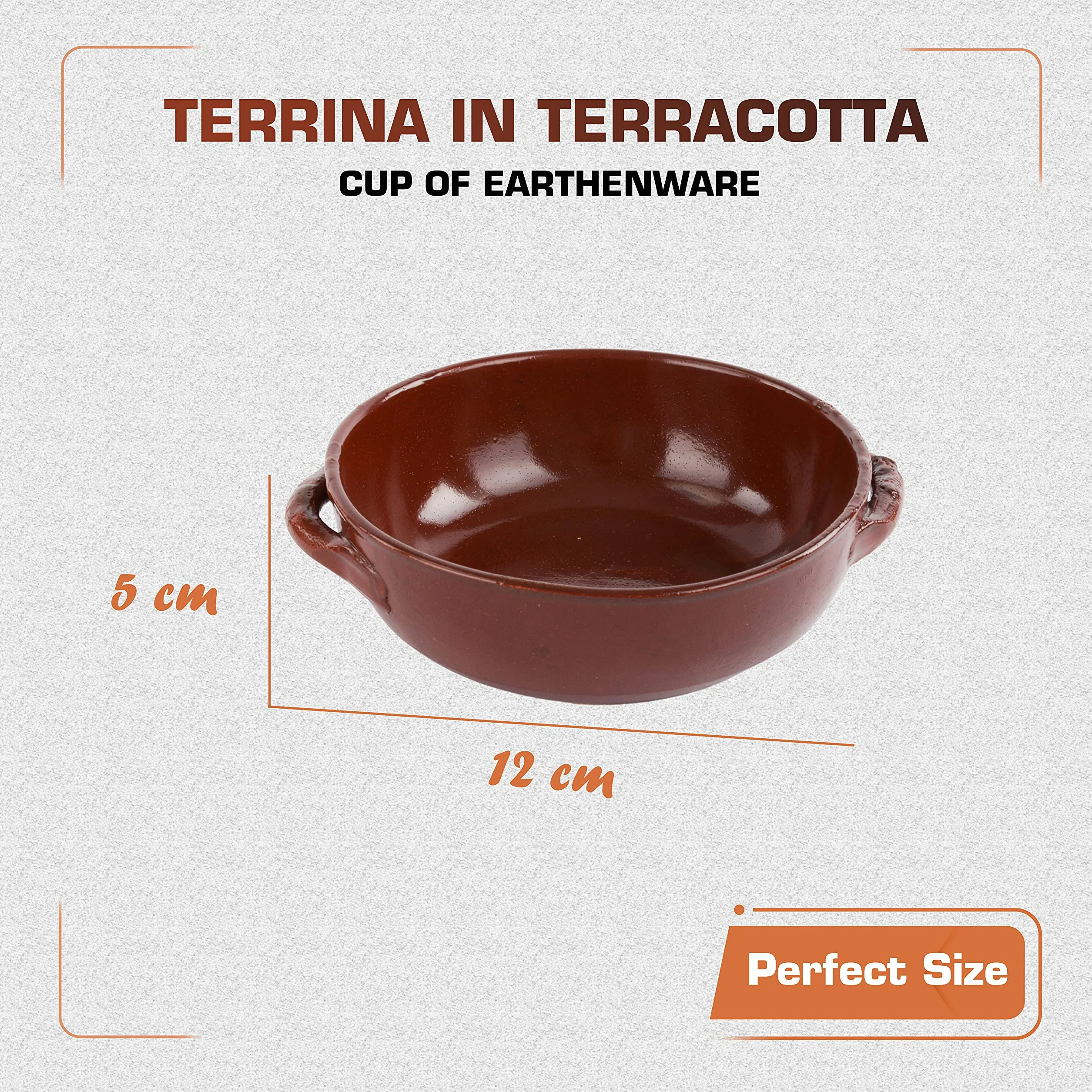 Kasalingo 6 Tegami in coccio monoporzione da Forno 12 Cm, terrine di Terracotta Che esaltano Il Sapore Naturale dei cibi, Ciotole in Terracotta per zuppe, Pasta al Forno 100% Made in Italy.