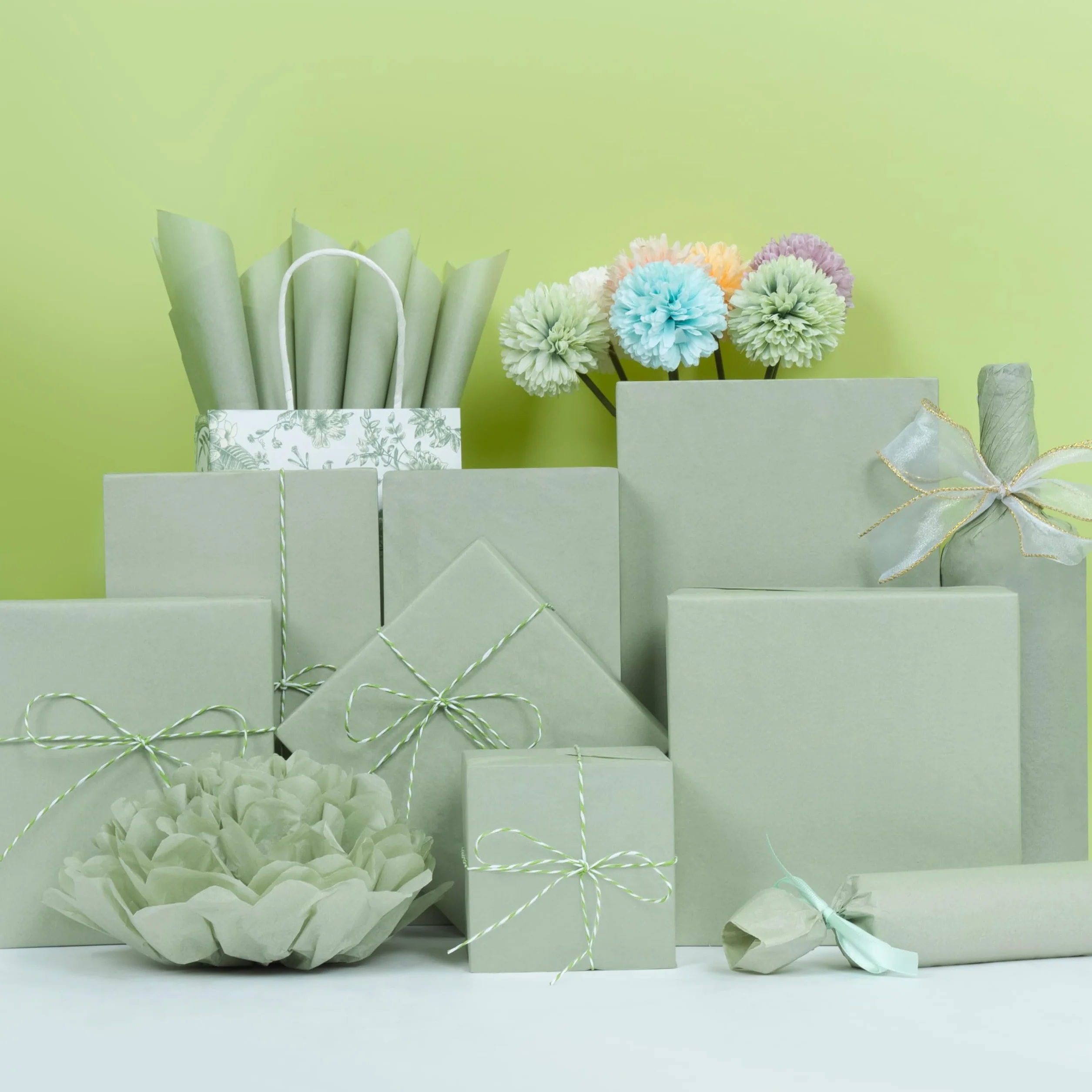 Larcenciel Carta Velina Verde Salvia, 60 Fogli di Carta Velina per Imballaggio e Sacchetti Regalo, Confezioni Regalo Verde Matcha per Compleanni, Matrimoni, Anniversari, Natale, DIY, 50 x 35 cm