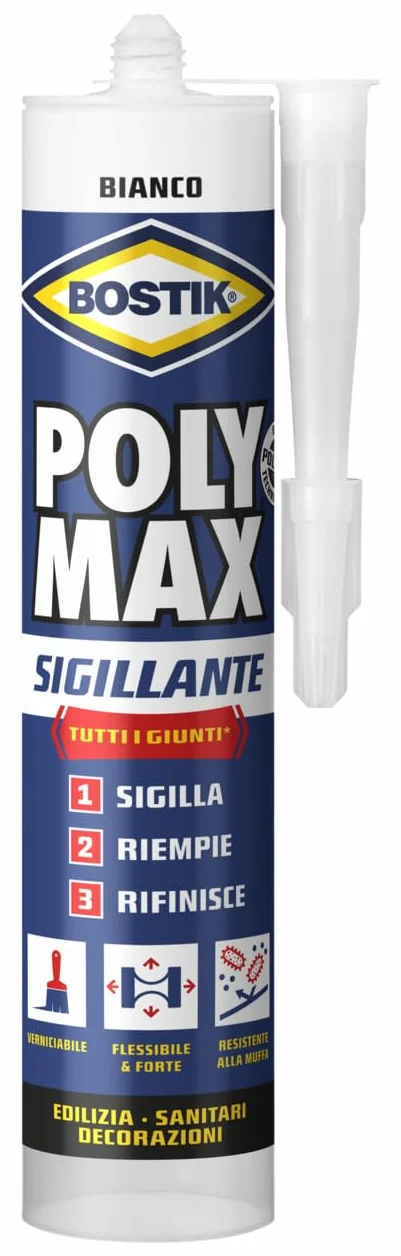 Bostik Poly Max sigillante bianco - sigillante universale permanentemente elastico e verniciabile, non ritira e resiste alle muffe