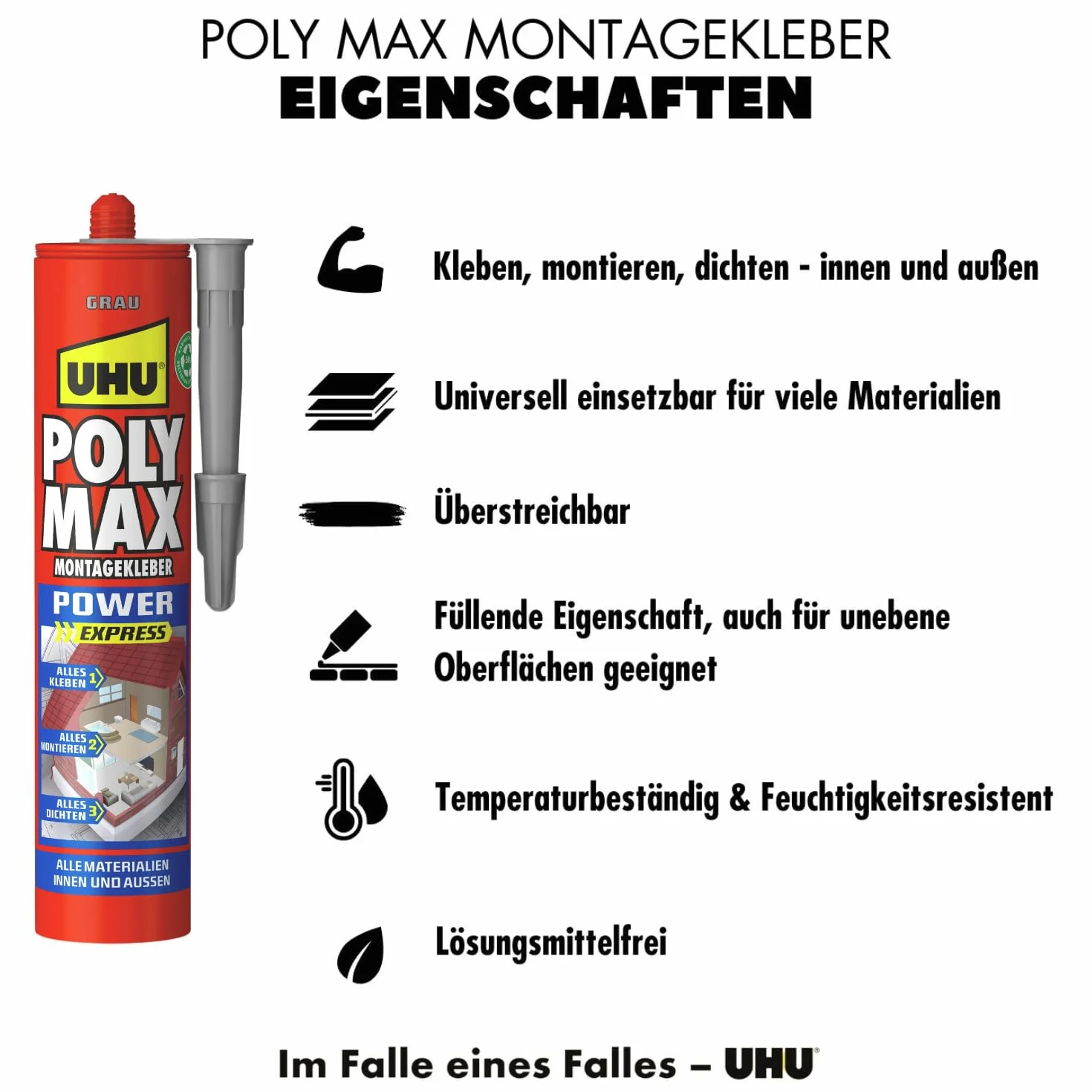 UHU POLY MAX POWER colla di montaggio grigio, cartuccia 425 g