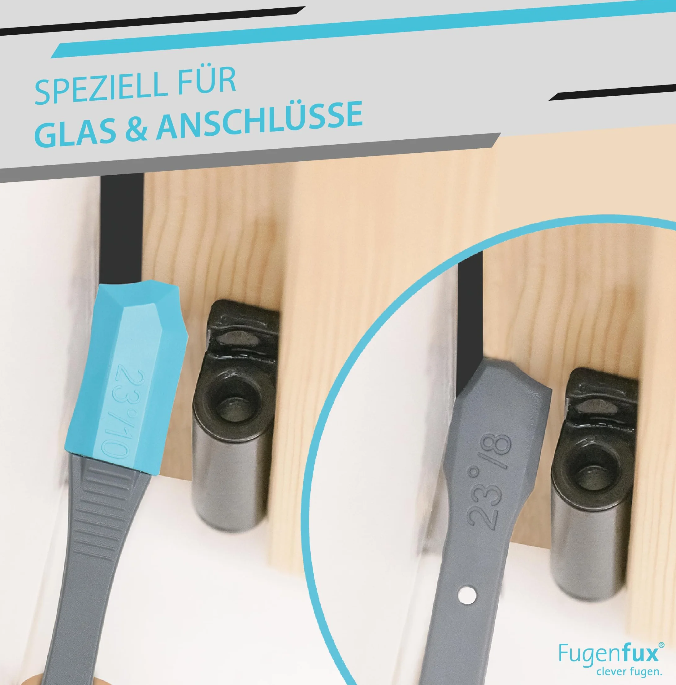 FUGENFUX® G&A 23° vetro e giunti di collegamento, estrattore per fughe piatte, set da 2 con dimensioni da 8 mm e 10 mm, punta magica rivoluzionaria per punti stretti