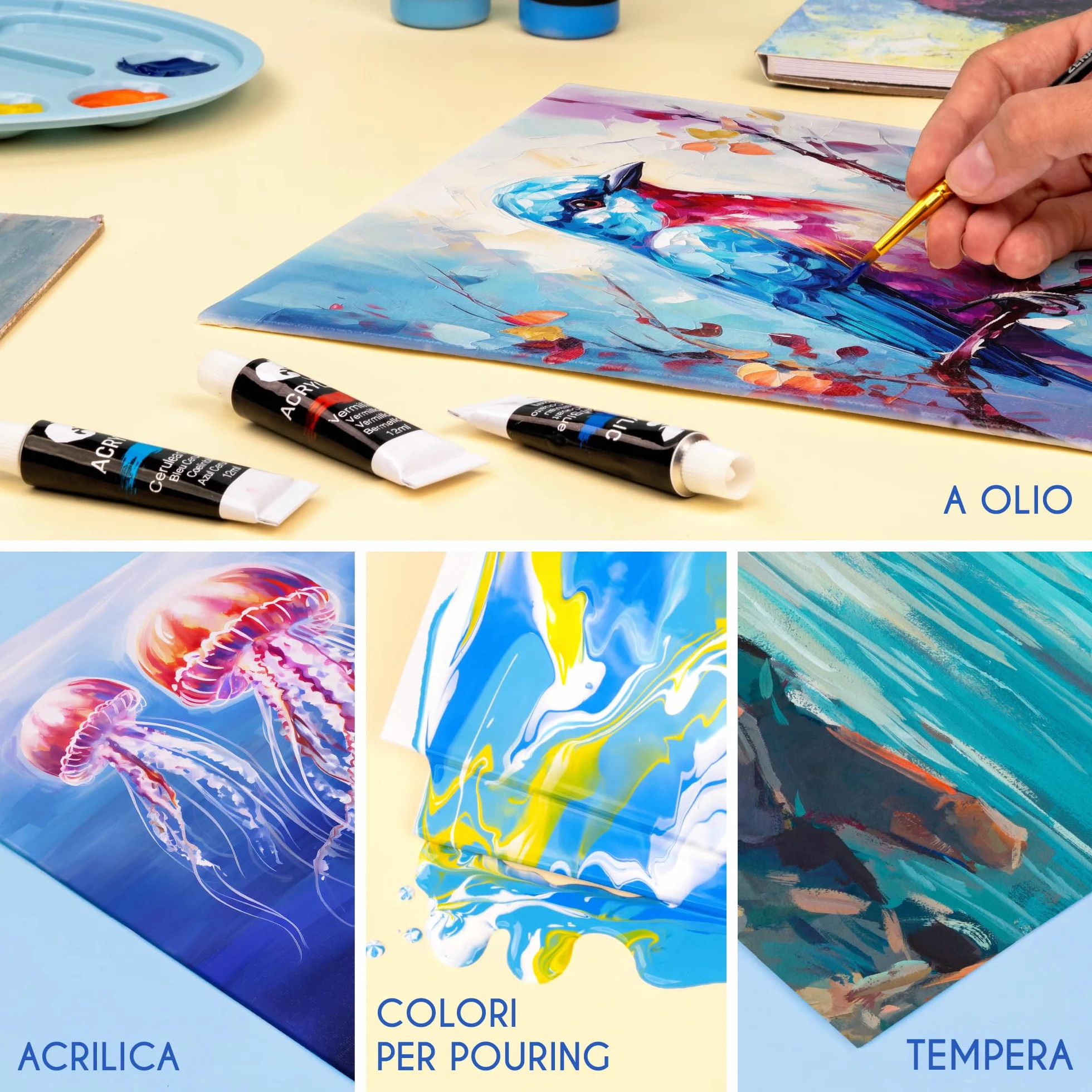 Zenacolor Set di 10 Tele per Dipingere - 100% Cotone Senza Acidi - Tela per Dipingere 24x30 cm - Tutti i Tipi di Pittura su Tela